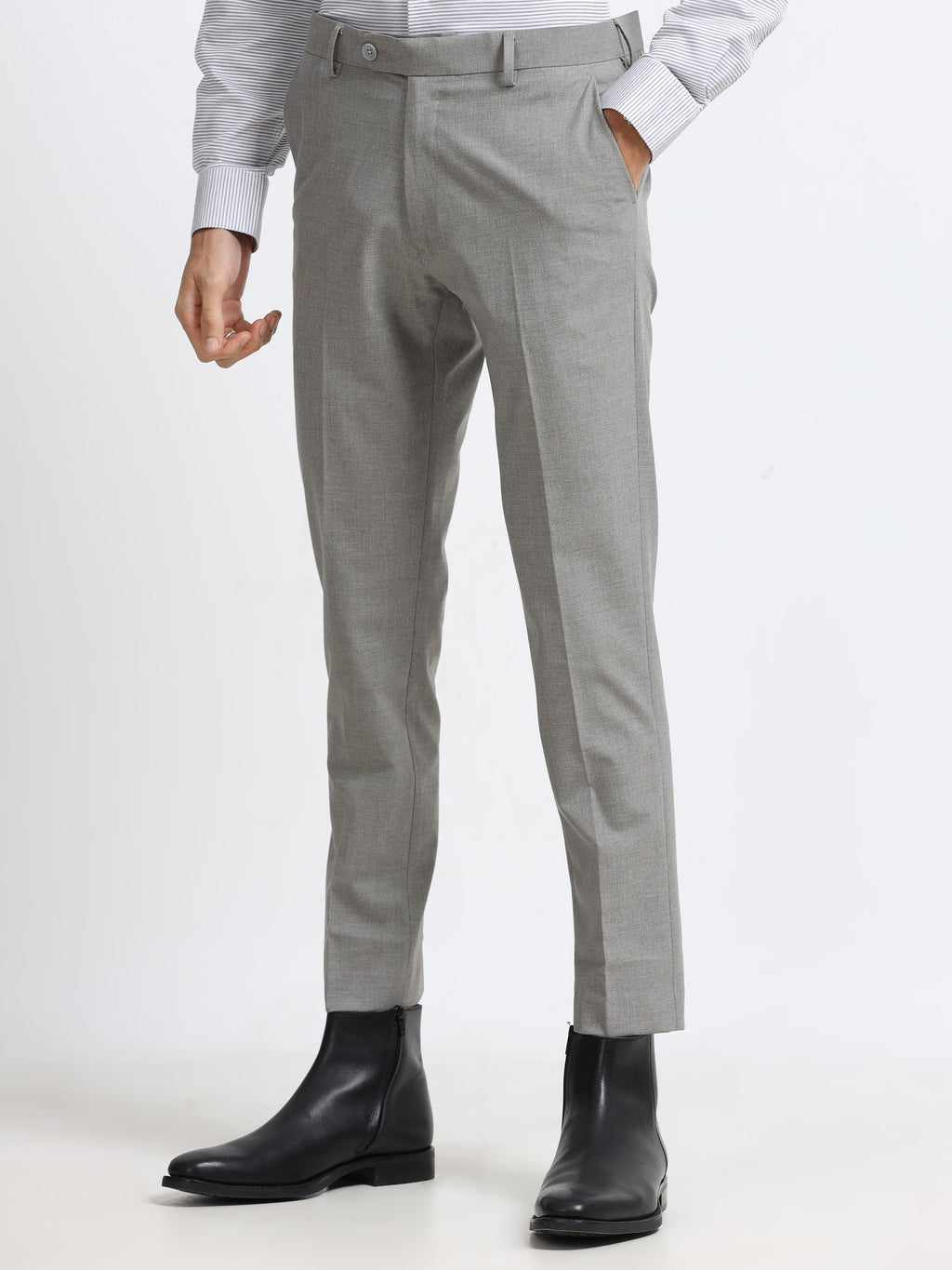 CEMENT GREY 4 WAY STRETCH VISCOSE BLEND FORMAL PANT