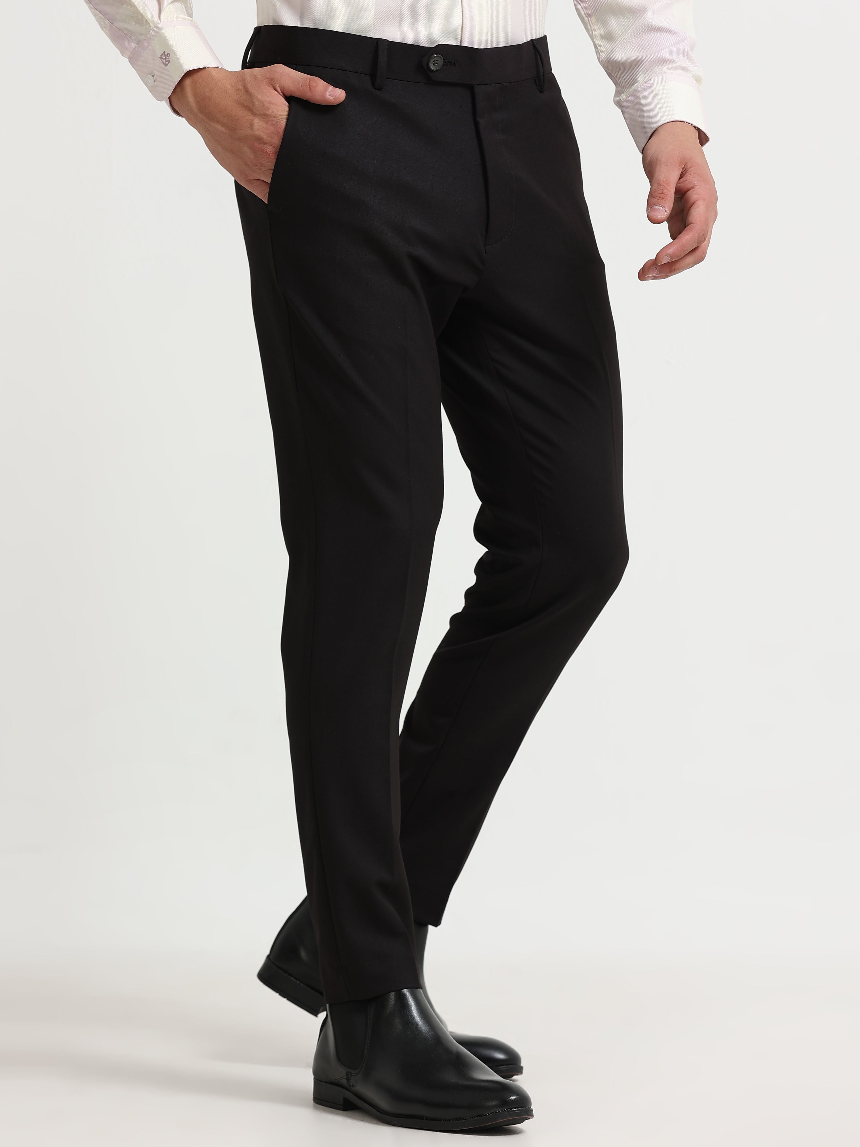 BLACK 4 WAY STRETCH VISCOSE BLEND FORMAL PANT