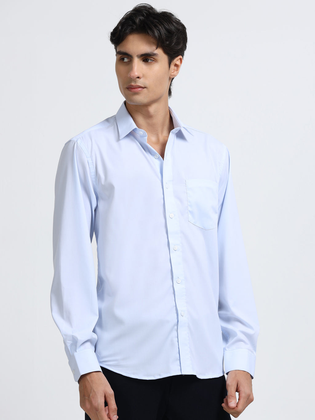 Celestial Blue Cotton Satin Stretch Solid Shirt