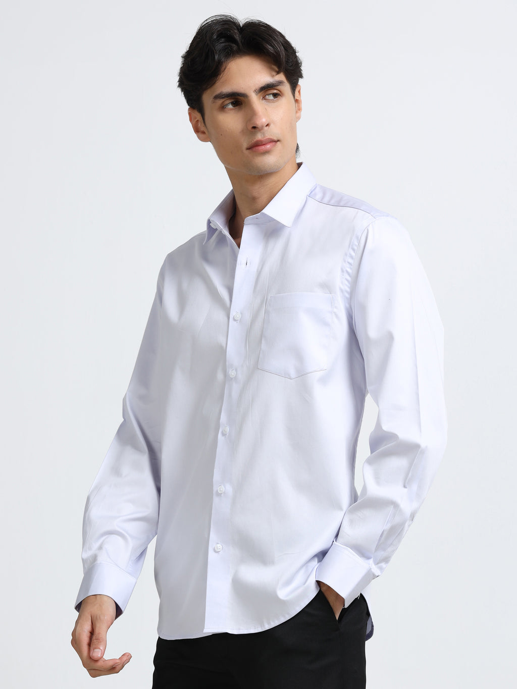 Arctic Lilac Cotton Satin Stretch Solid Shirt