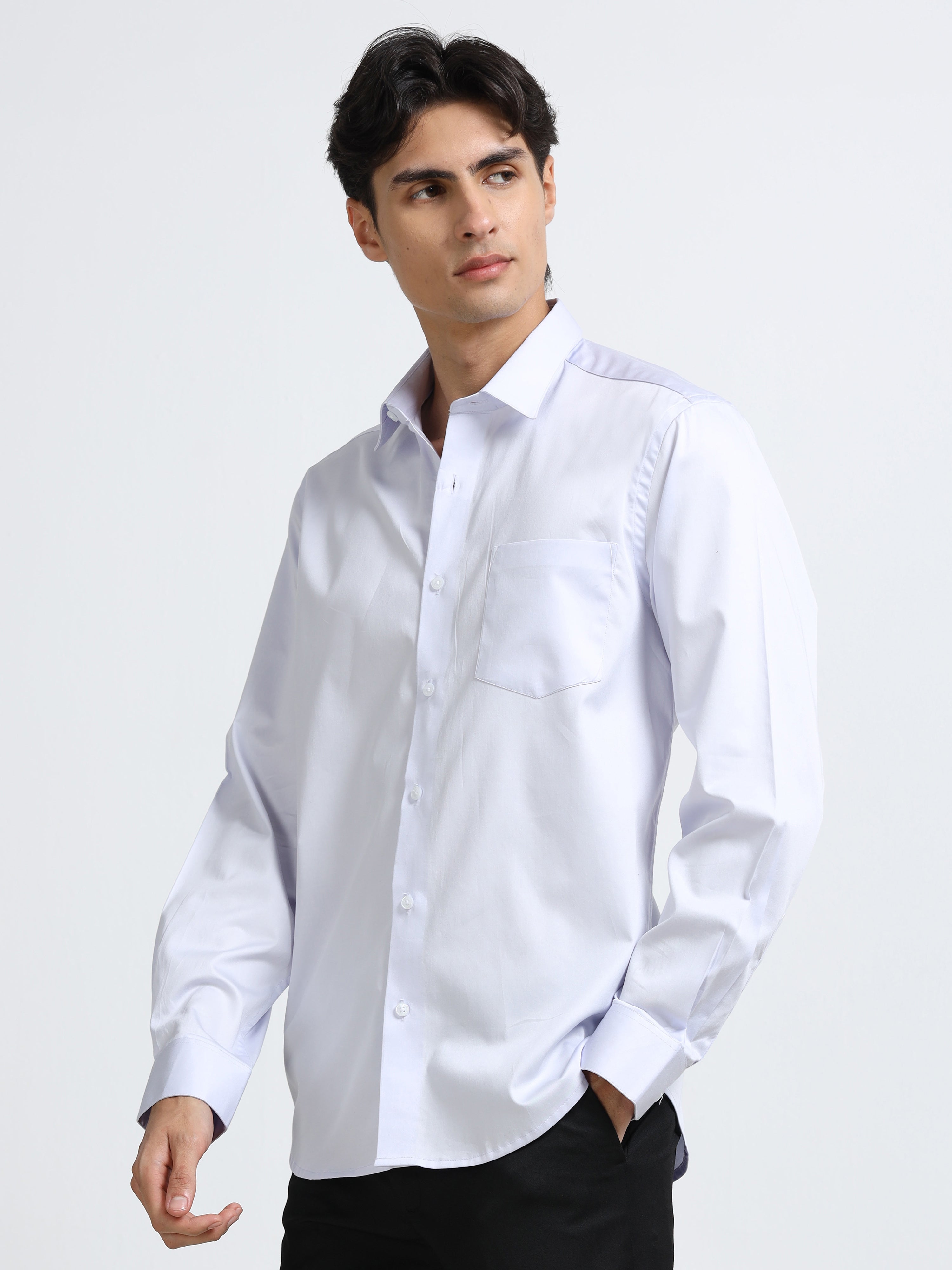 Arctic Lilac Cotton Satin Stretch Solid Shirt