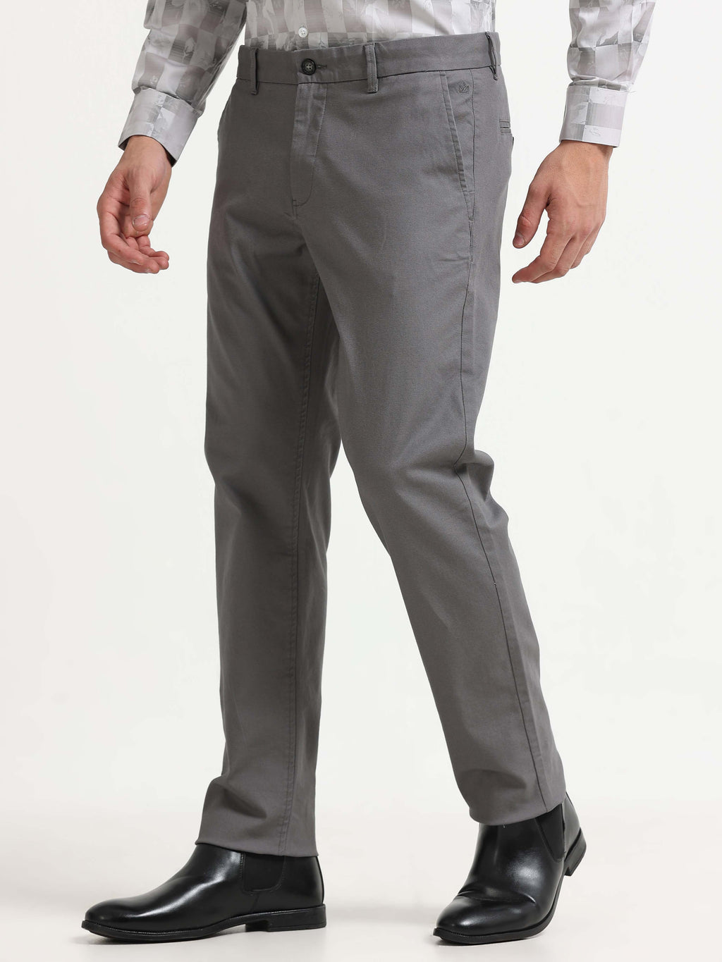 GREY DOBBIES COTTON LYCRA BLEND TROUSER