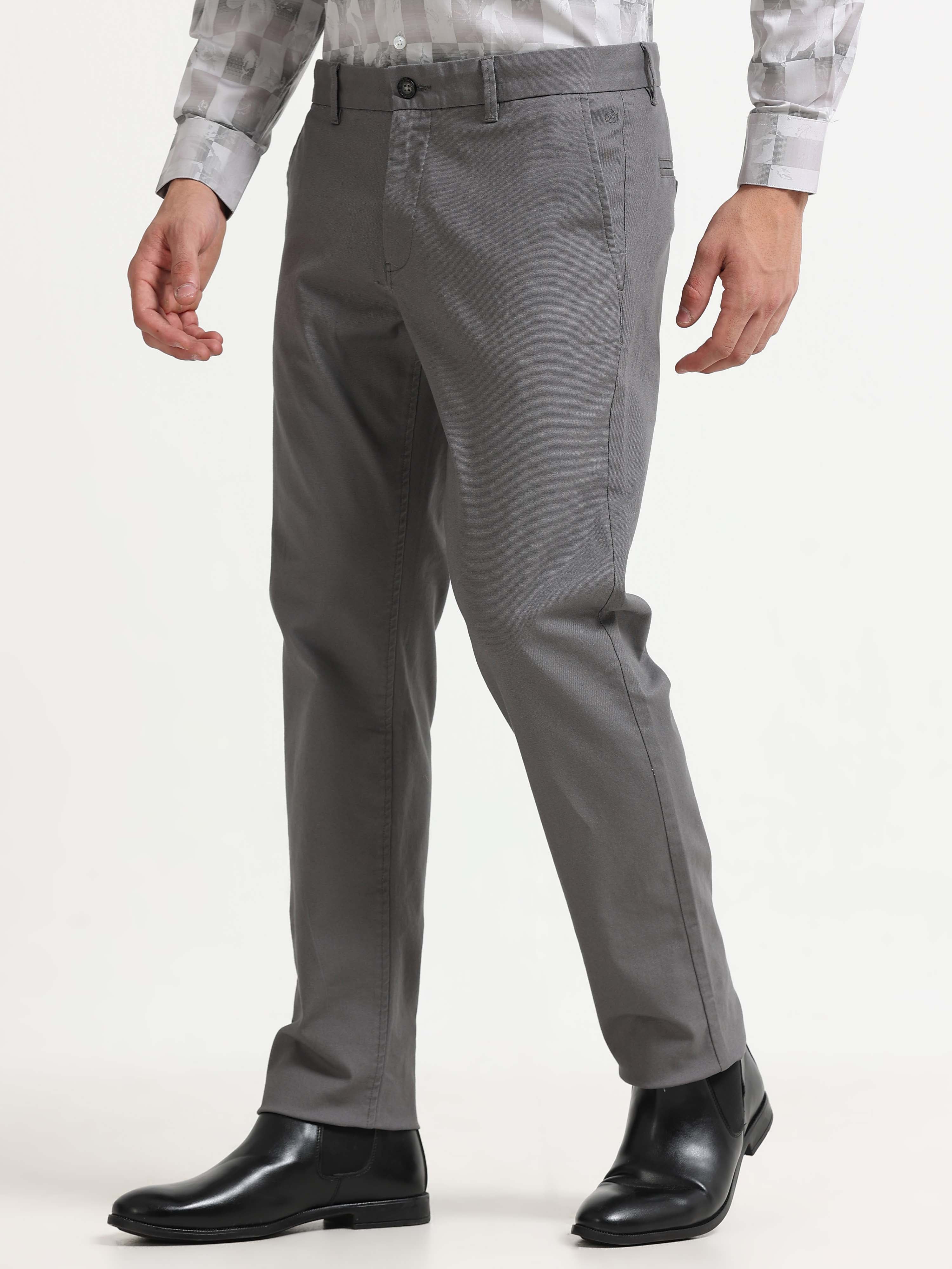 GREY DOBBIES COTTON LYCRA BLEND TROUSER