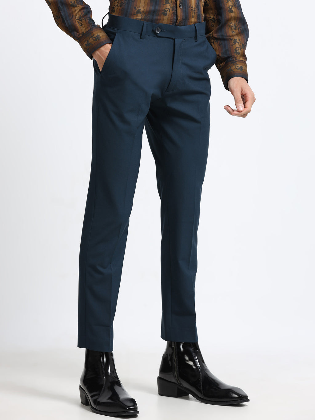 BLUE 4 WAY STRETCH VISCOSE BLEND FORMAL PANT