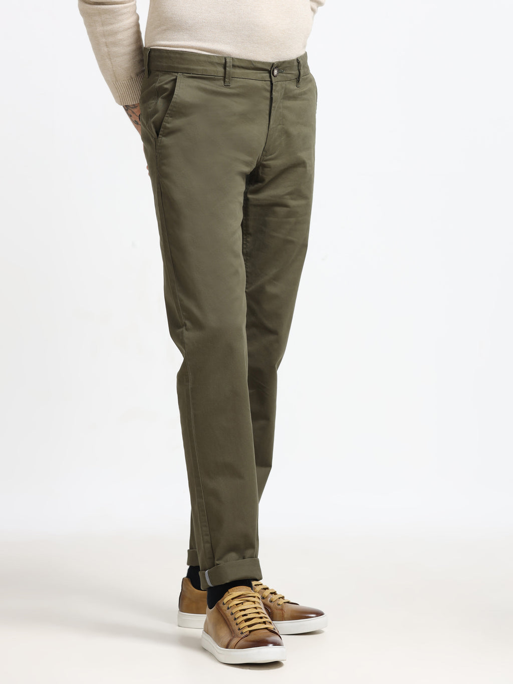 ARMY GREEN GAP TWILL STRETCH TROUSERS