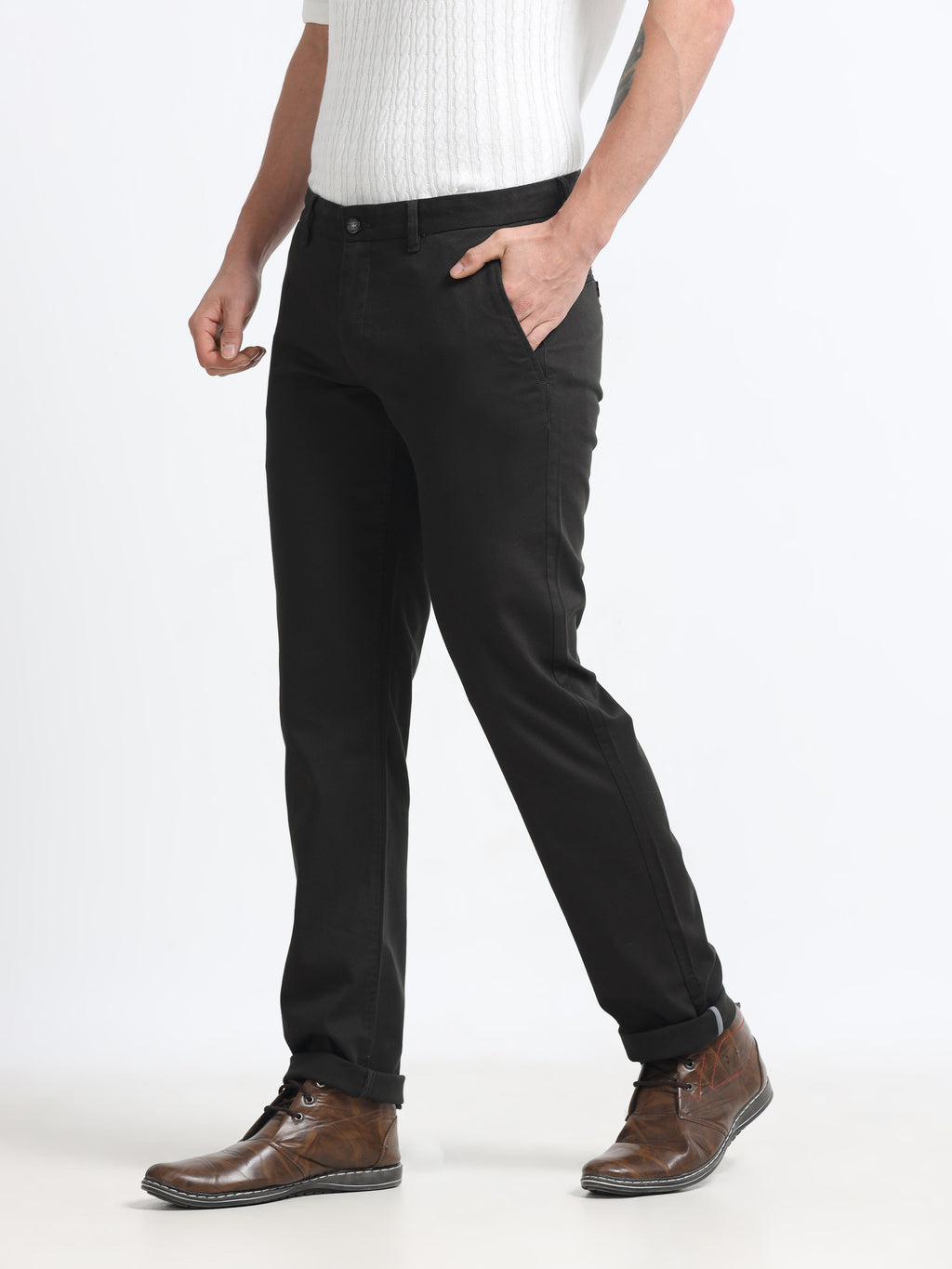 DARK GREEN DOBBIES COTTON LYCRA BLEND TROUSER
