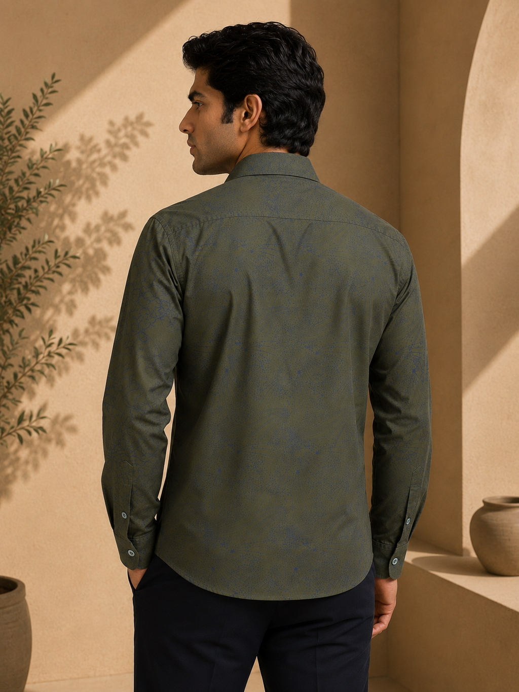 Obsidian Olive Artisan Flora Cotton Print Shirt