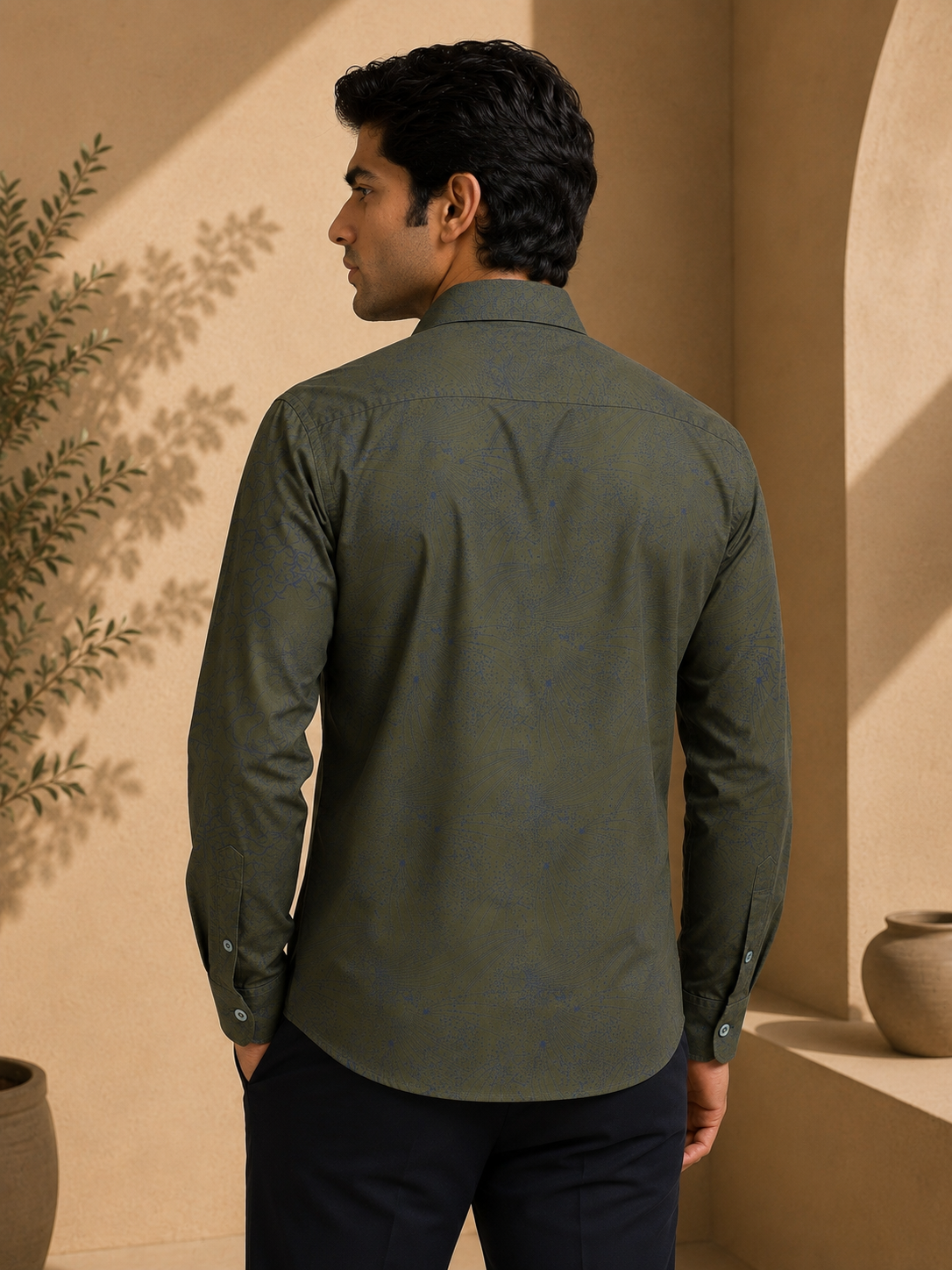 Obsidian Olive Artisan Flora Cotton Print Shirt