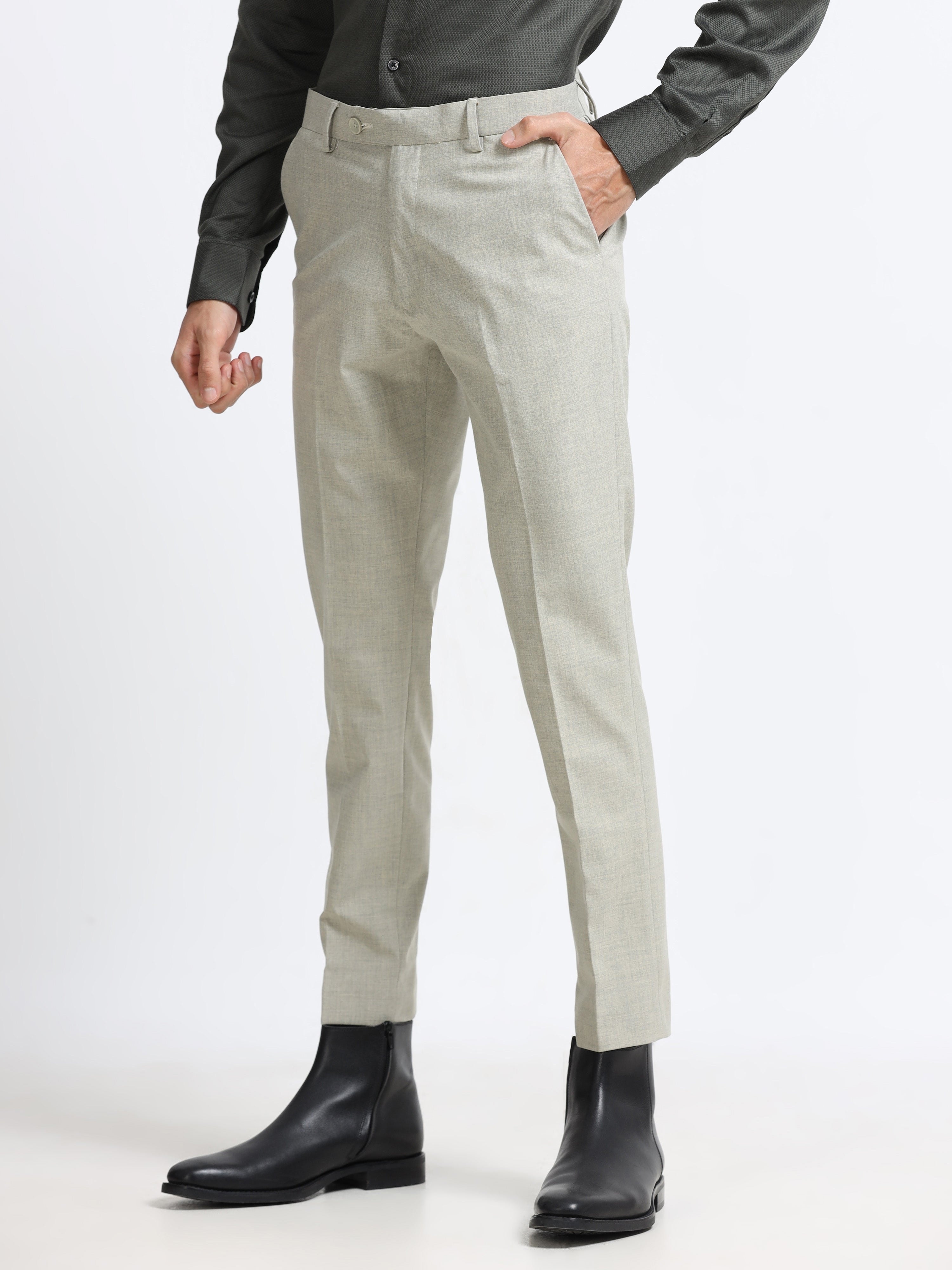 LIGHT GREY 4 WAY STRETCH VISCOSE BLEND FORMAL PANT