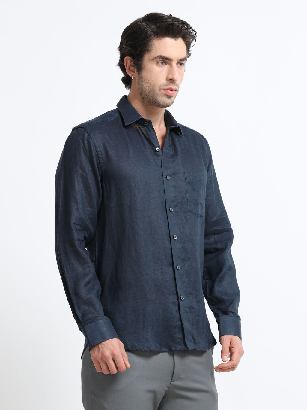 Midnight Blue Linen Solid Shirt