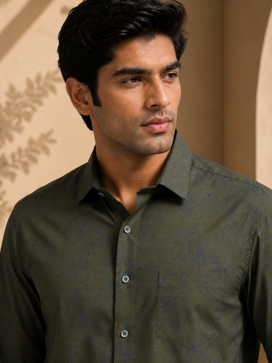Obsidian Olive Artisan Flora Cotton Print Shirt