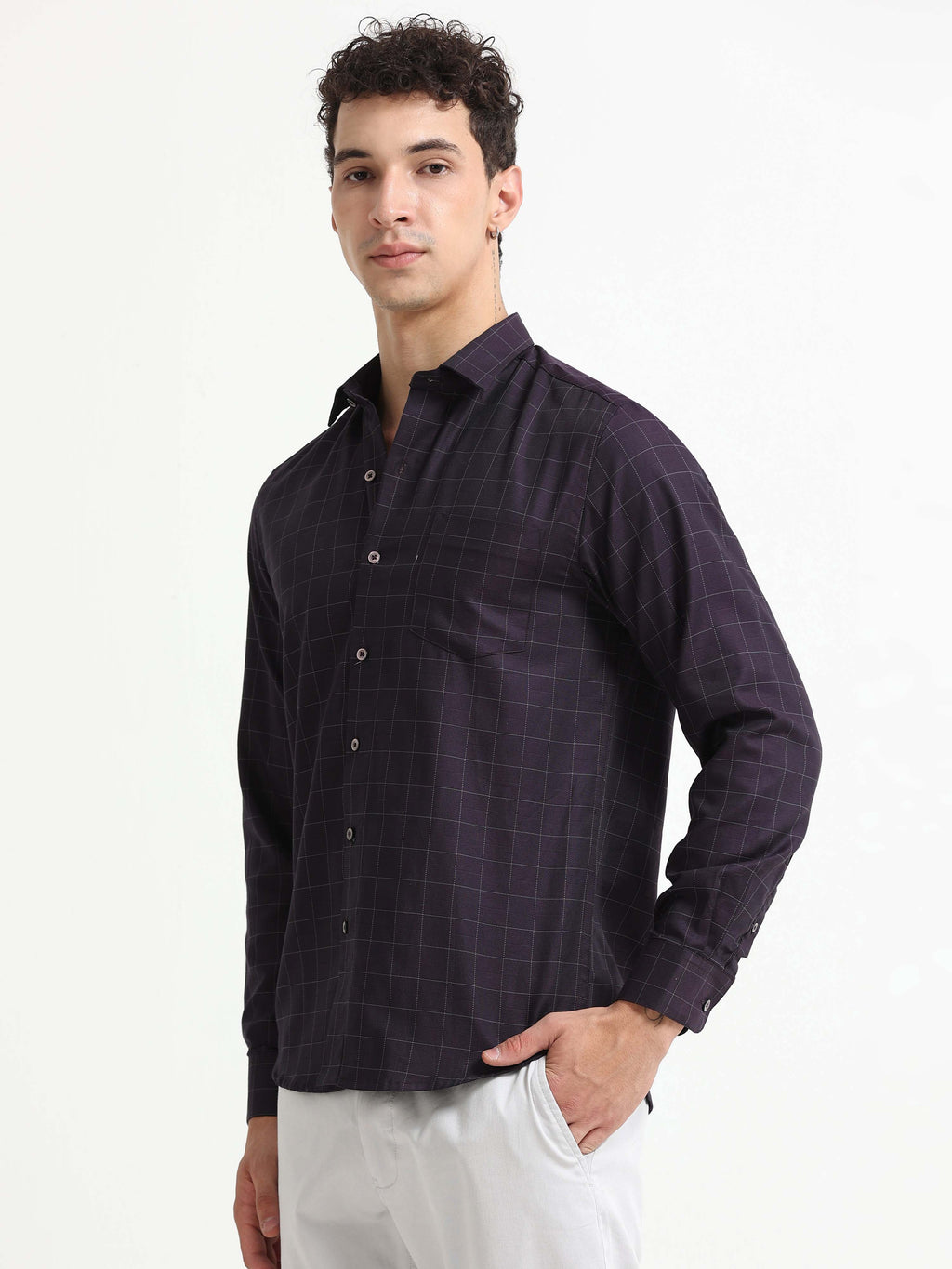 Aubergine Tectonic Windowpane Jacquard Shirt