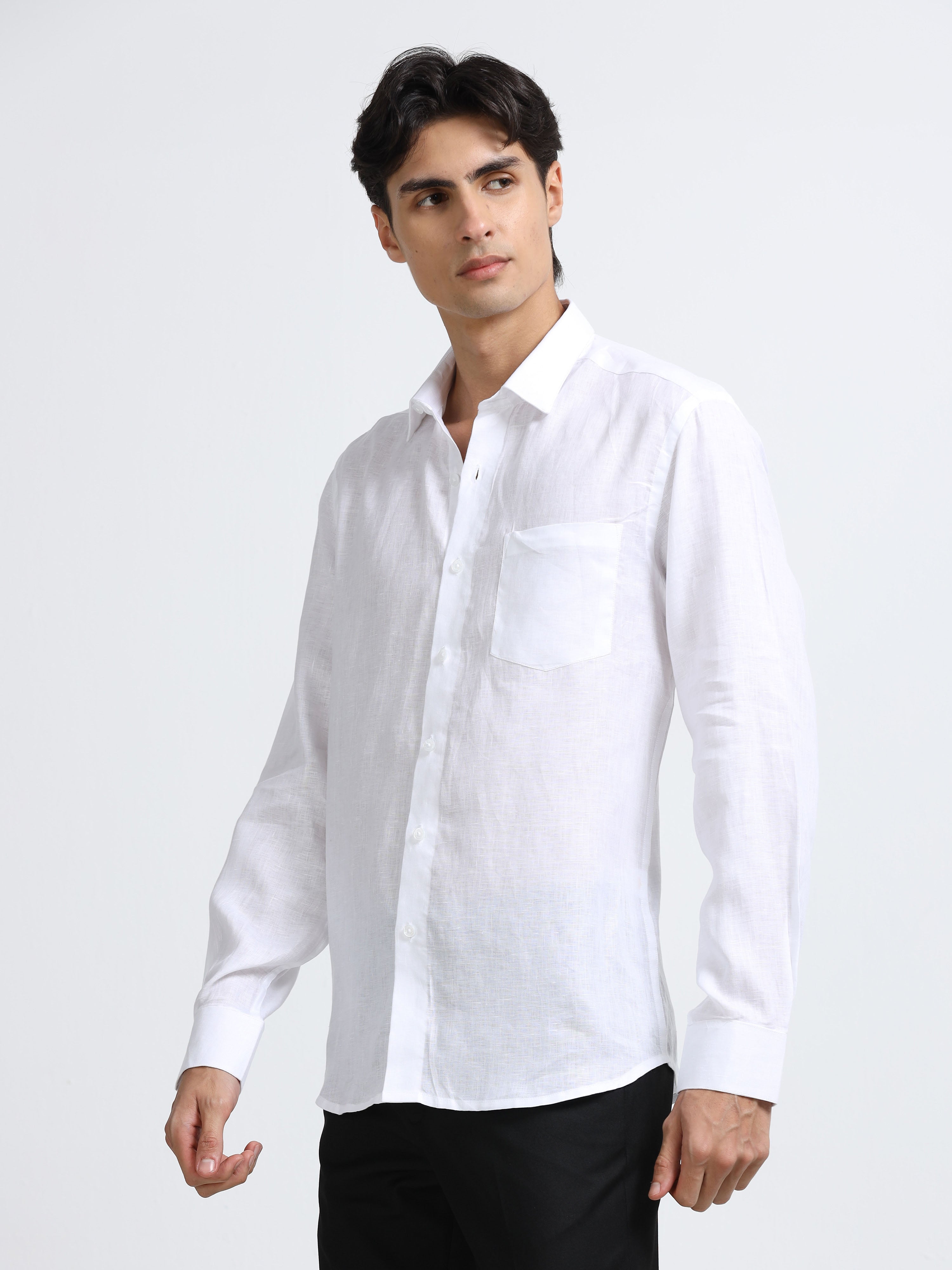 Arctic Breeze White Linen Solid Shirt