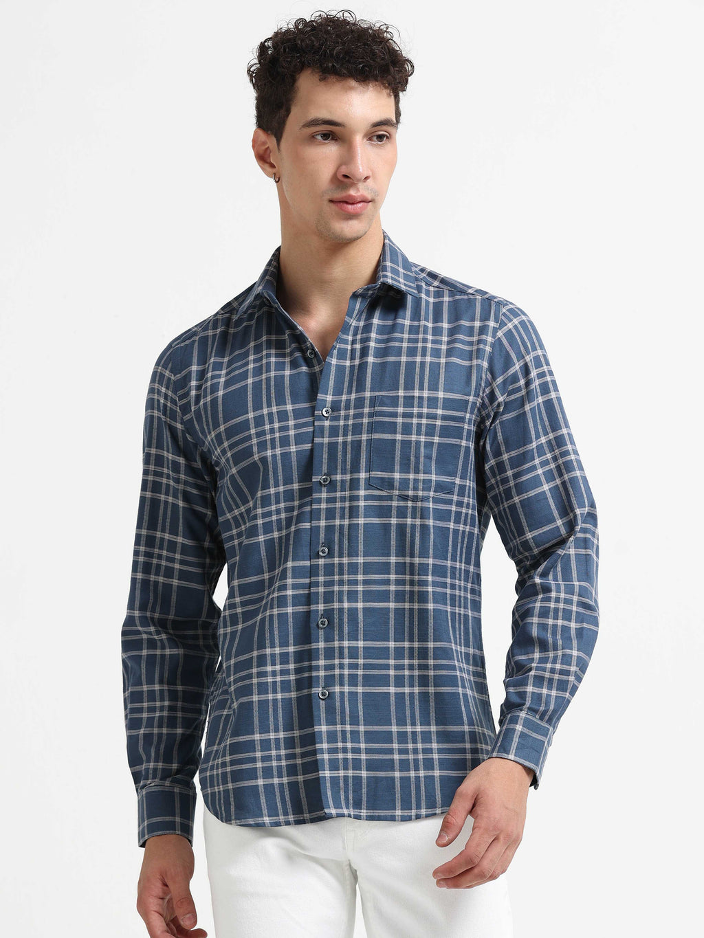 Graphite Blue Textured Check Jacquard Shirt