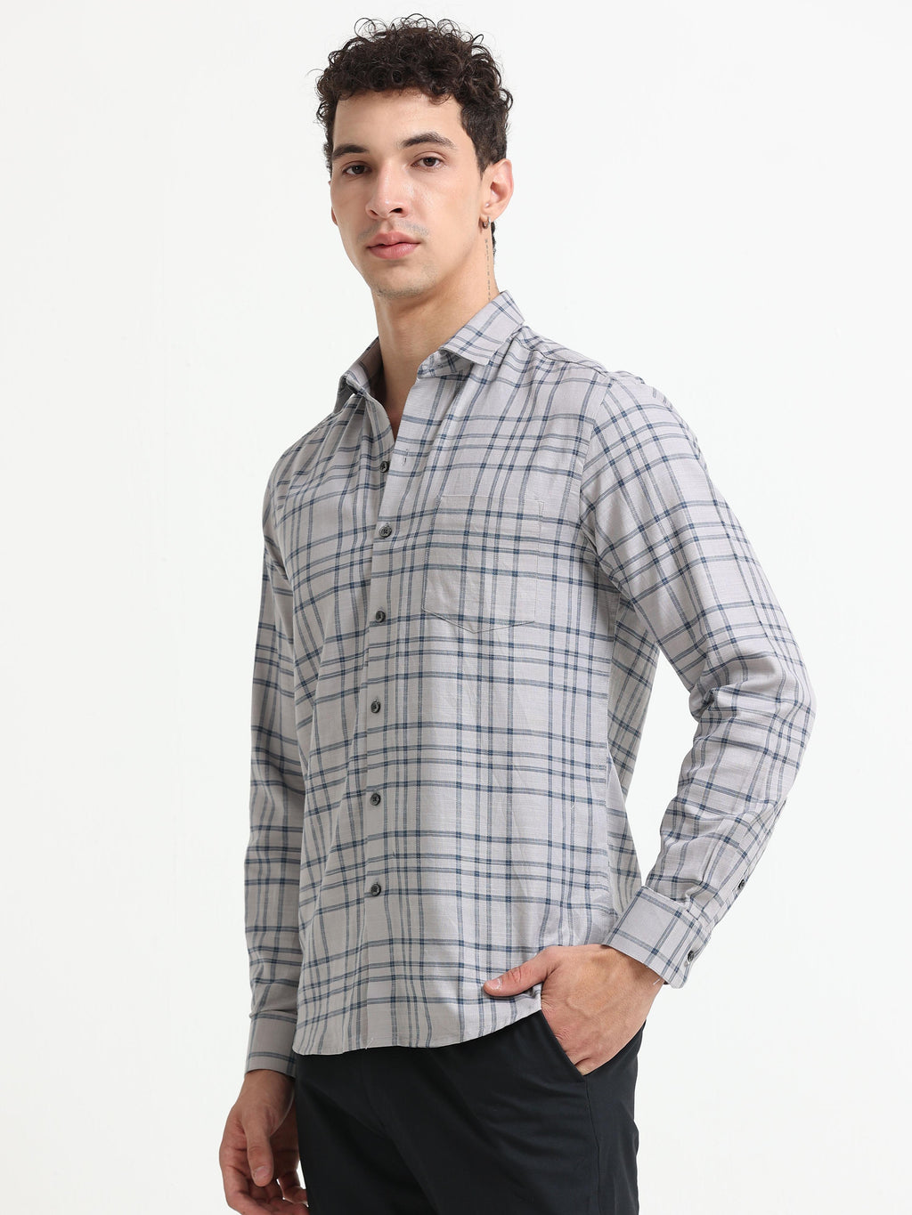 Mist Grey Chevron Check Jacquard Shirt