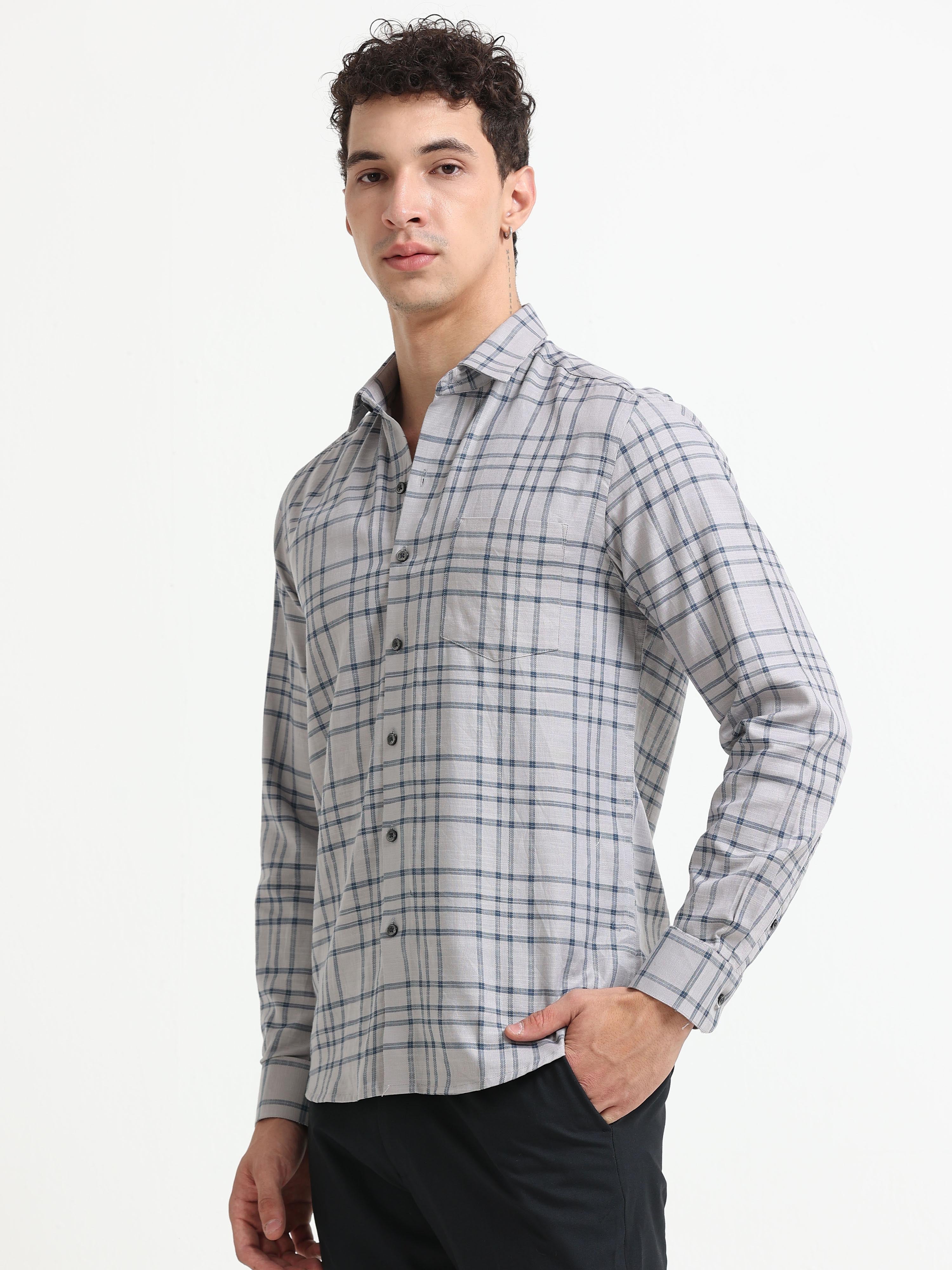 Mist Grey Chevron Check Jacquard Shirt