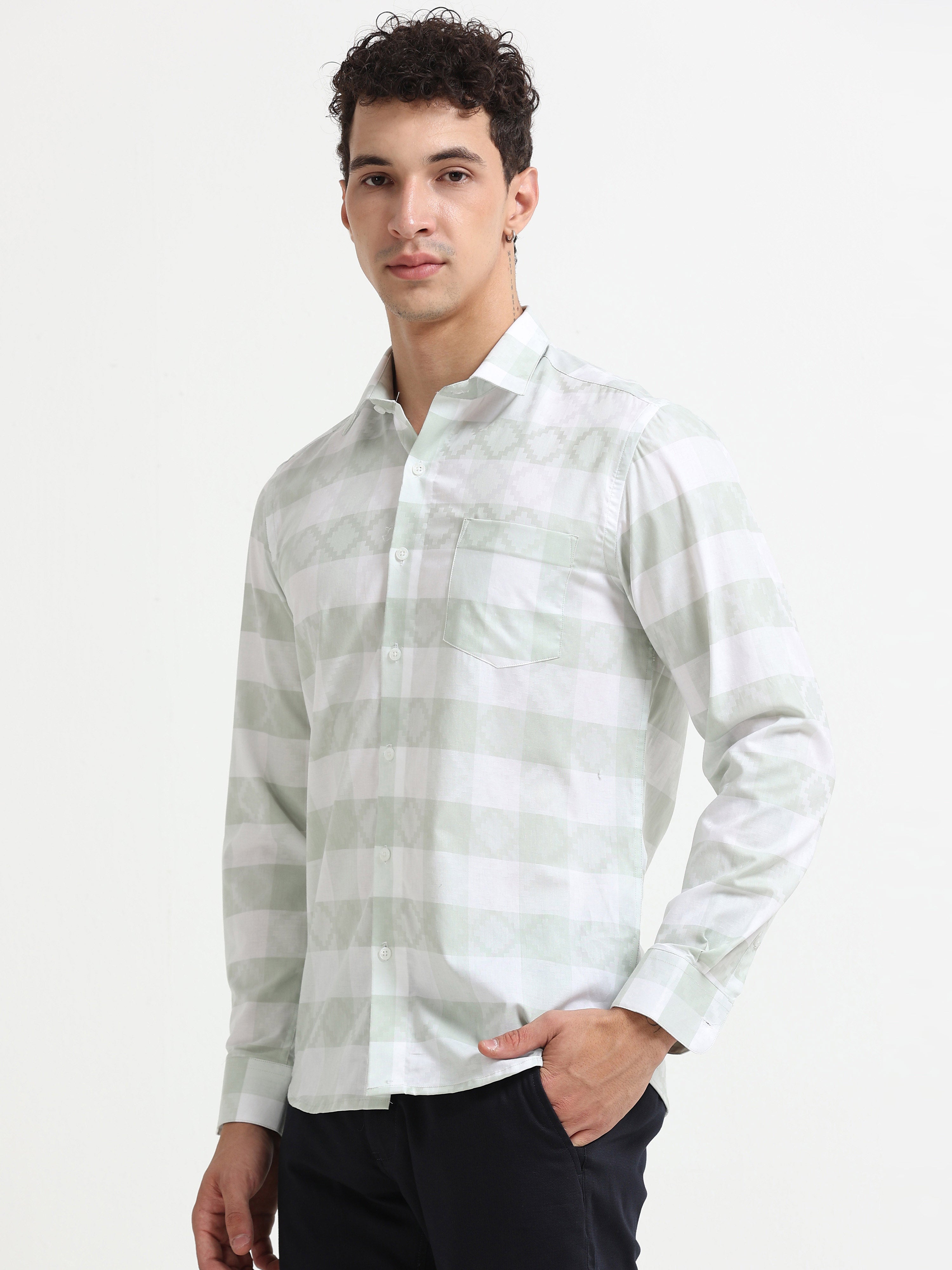 Pistachio Check Artisan Jacquard Shirt