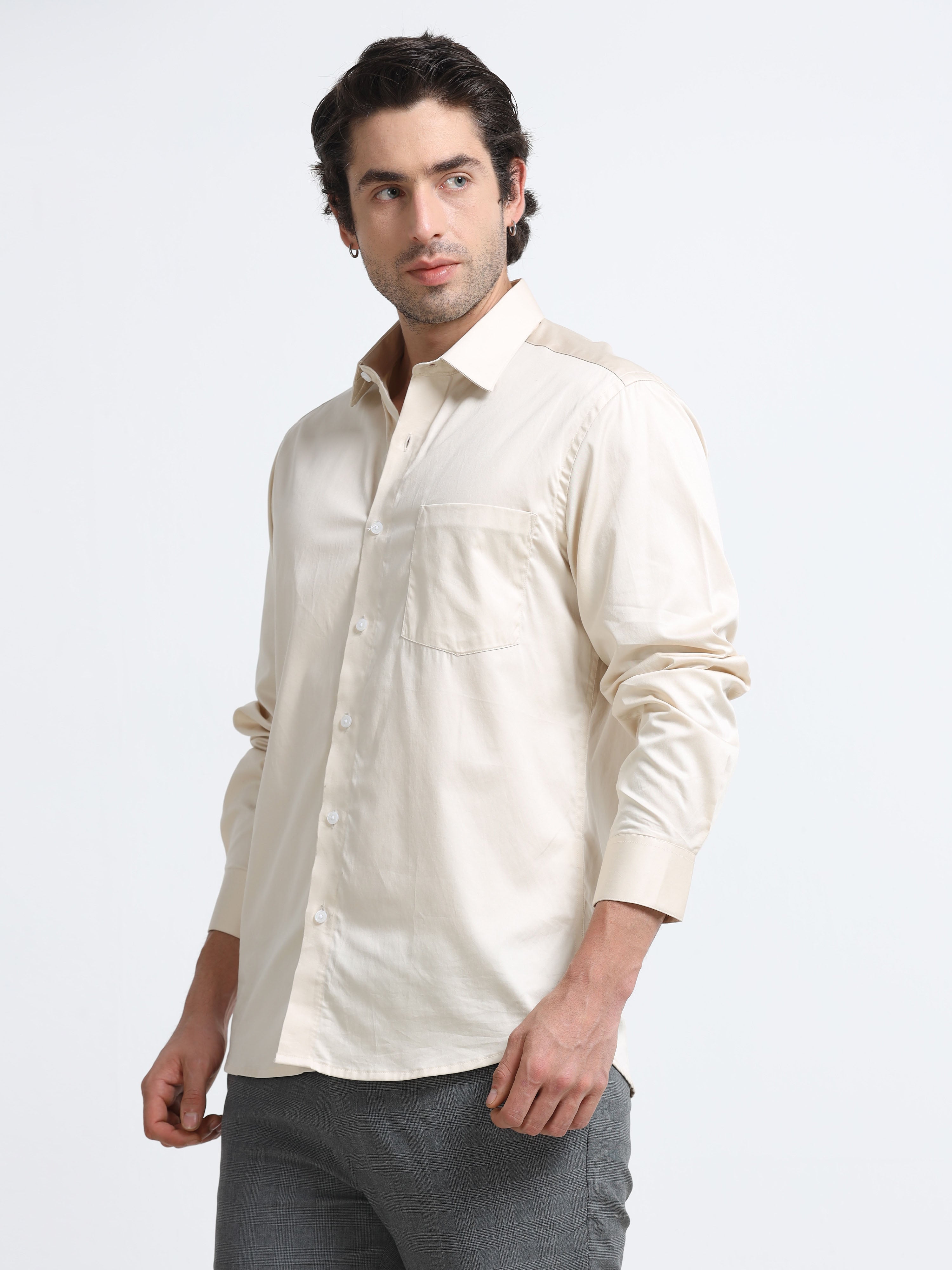 Champagne Luster Cotton Satin Stretch Solid Shirt