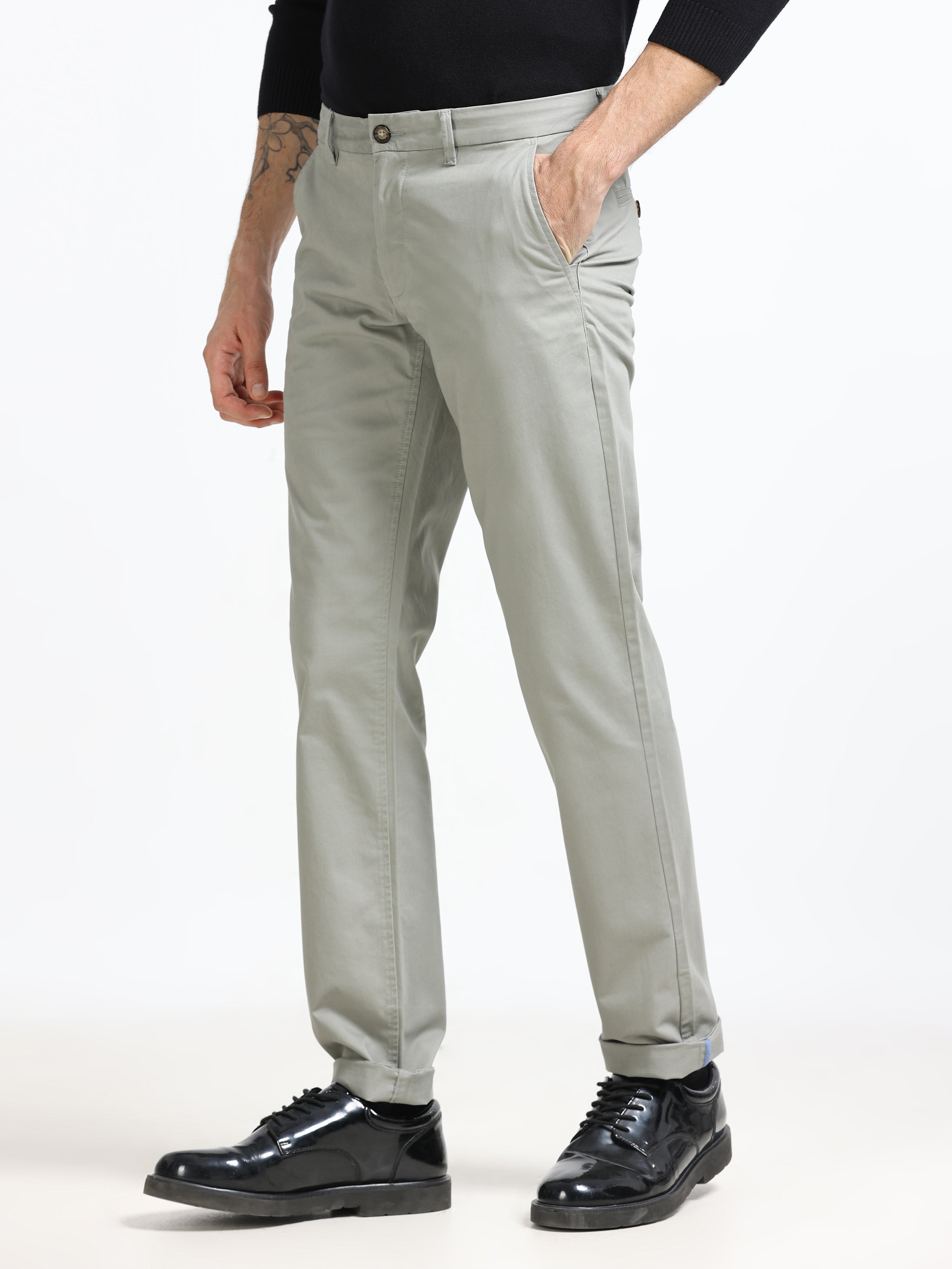 OLIVE GREY CONVERSE COTTON LYCRA STRECTH TROUSERS