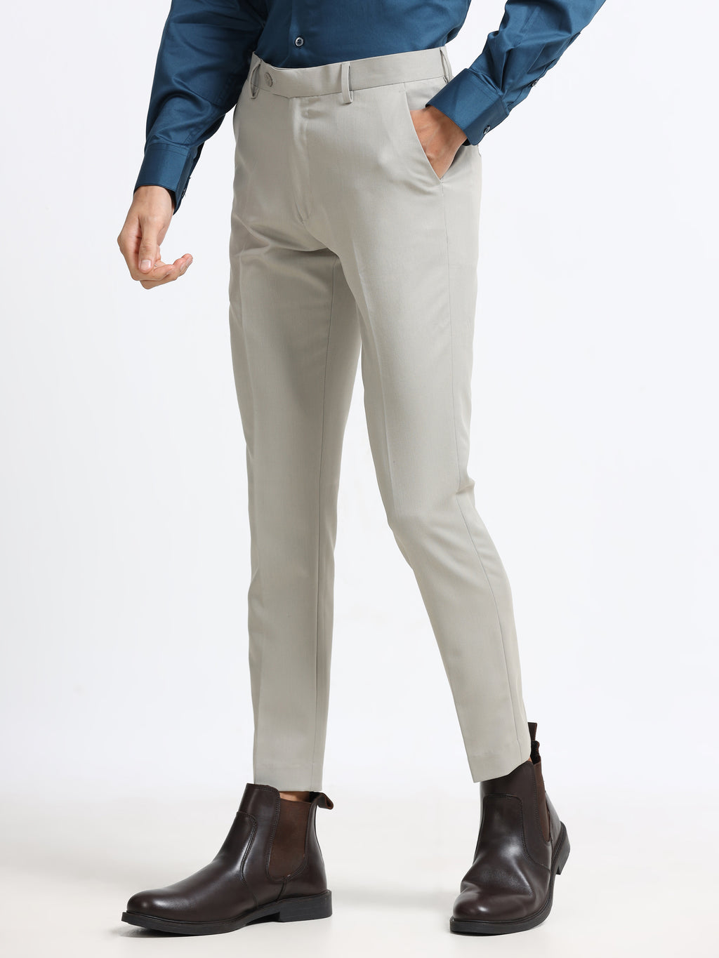 SMOKE GREY 4 WAY STRETCH VISCOSE BLEND FORMAL PANT