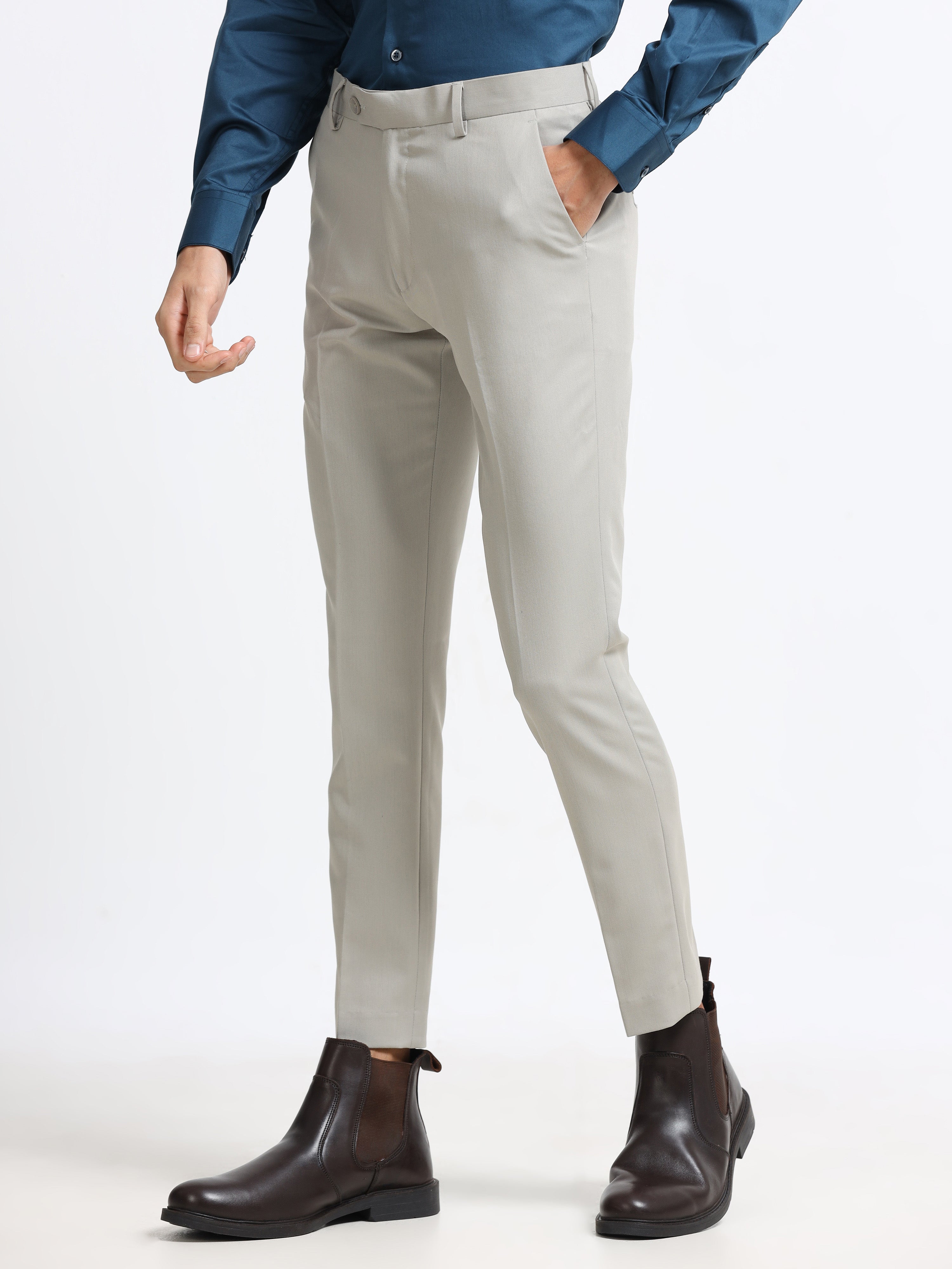 SMOKE GREY 4 WAY STRETCH VISCOSE BLEND FORMAL PANT