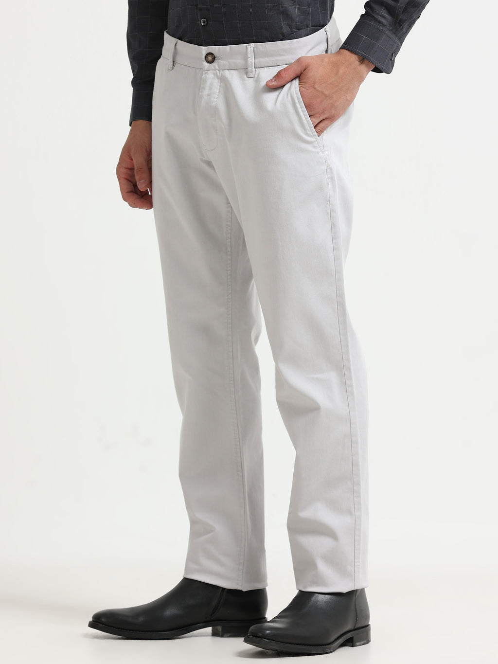 LIGHT GREY DOBBIES COTTON LYCRA BLEND TROUSER