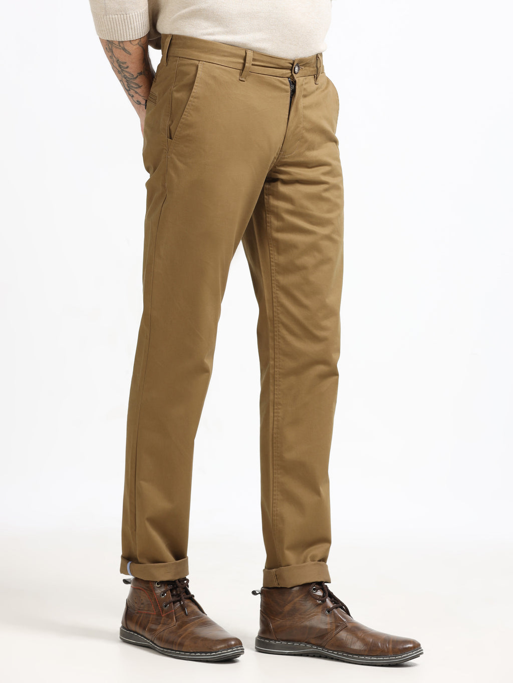 CAMEL BROWN CONVERSE COTTON LYCRA STRECTH TROUSERS