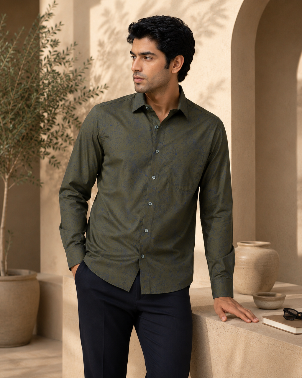 Obsidian Olive Artisan Flora Cotton Print Shirt