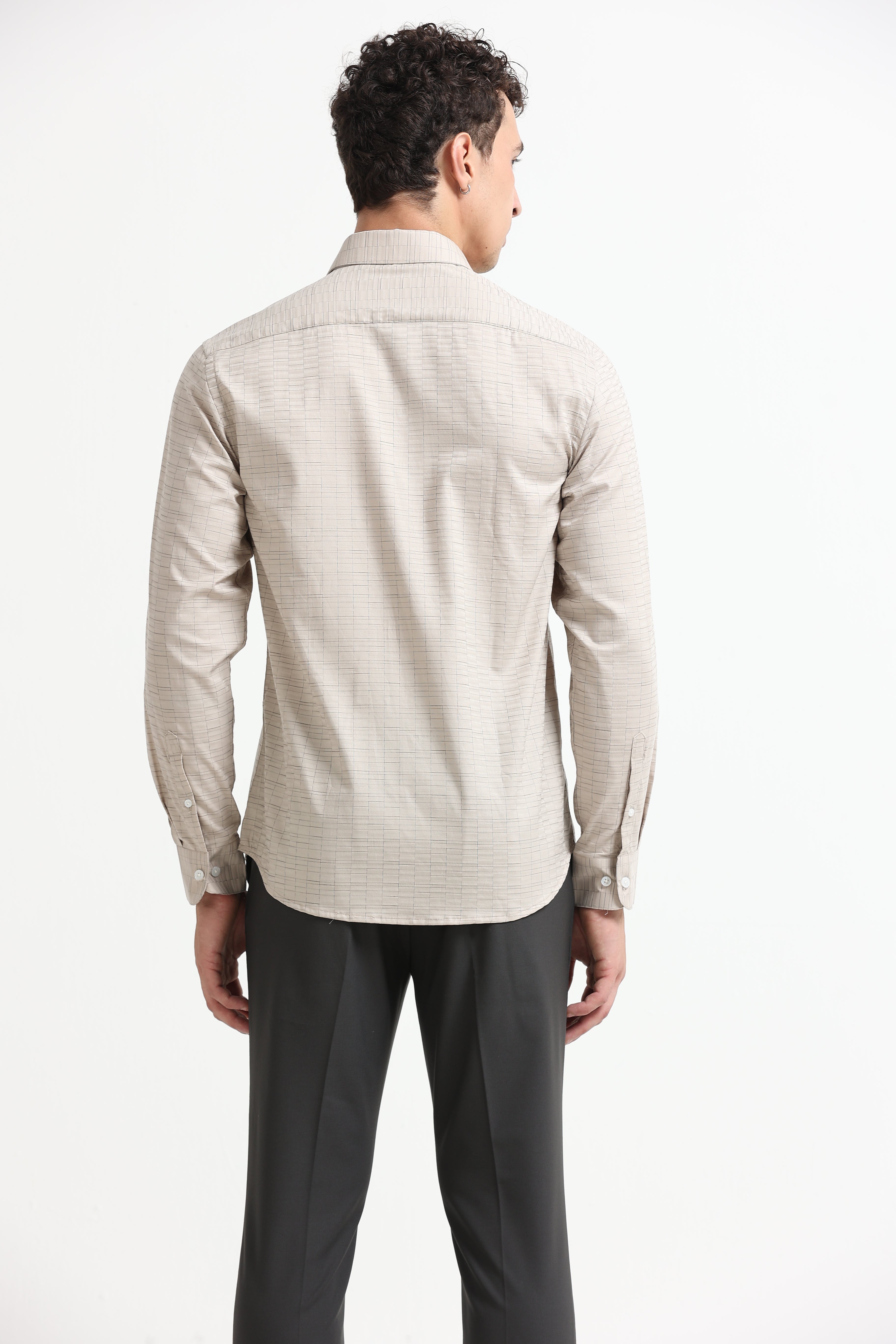 Sand Grid Windowpane Jacquard Shirt
