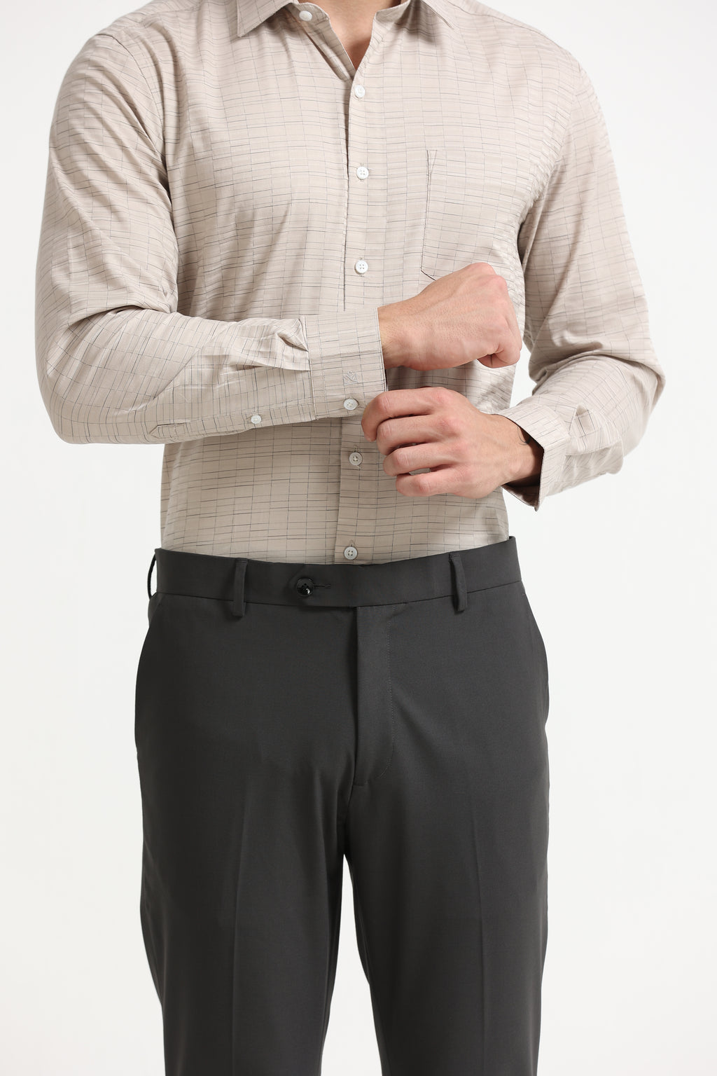 Sand Grid Windowpane Jacquard Shirt