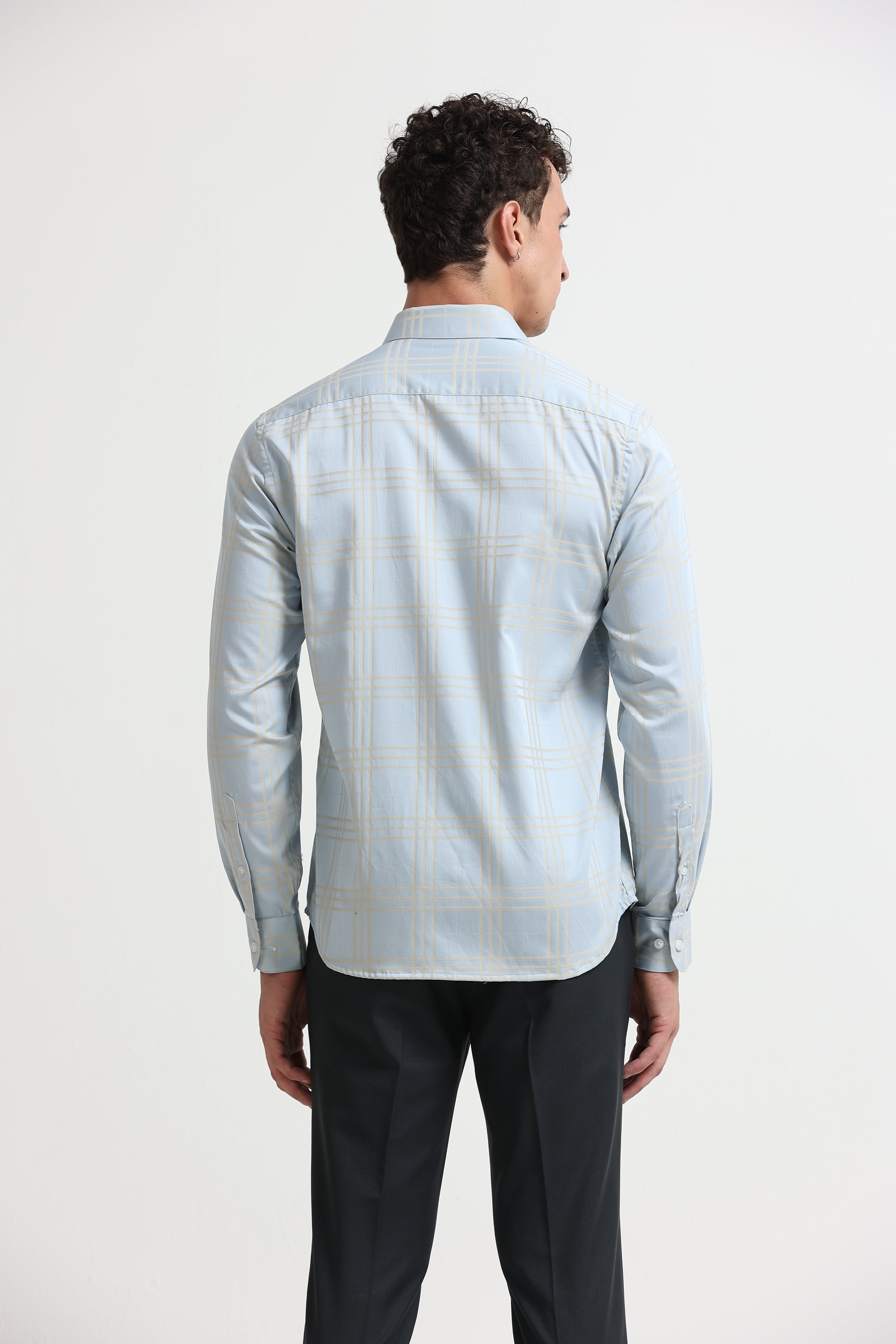 Sky Champagne Windowpane Jacquard Shirt