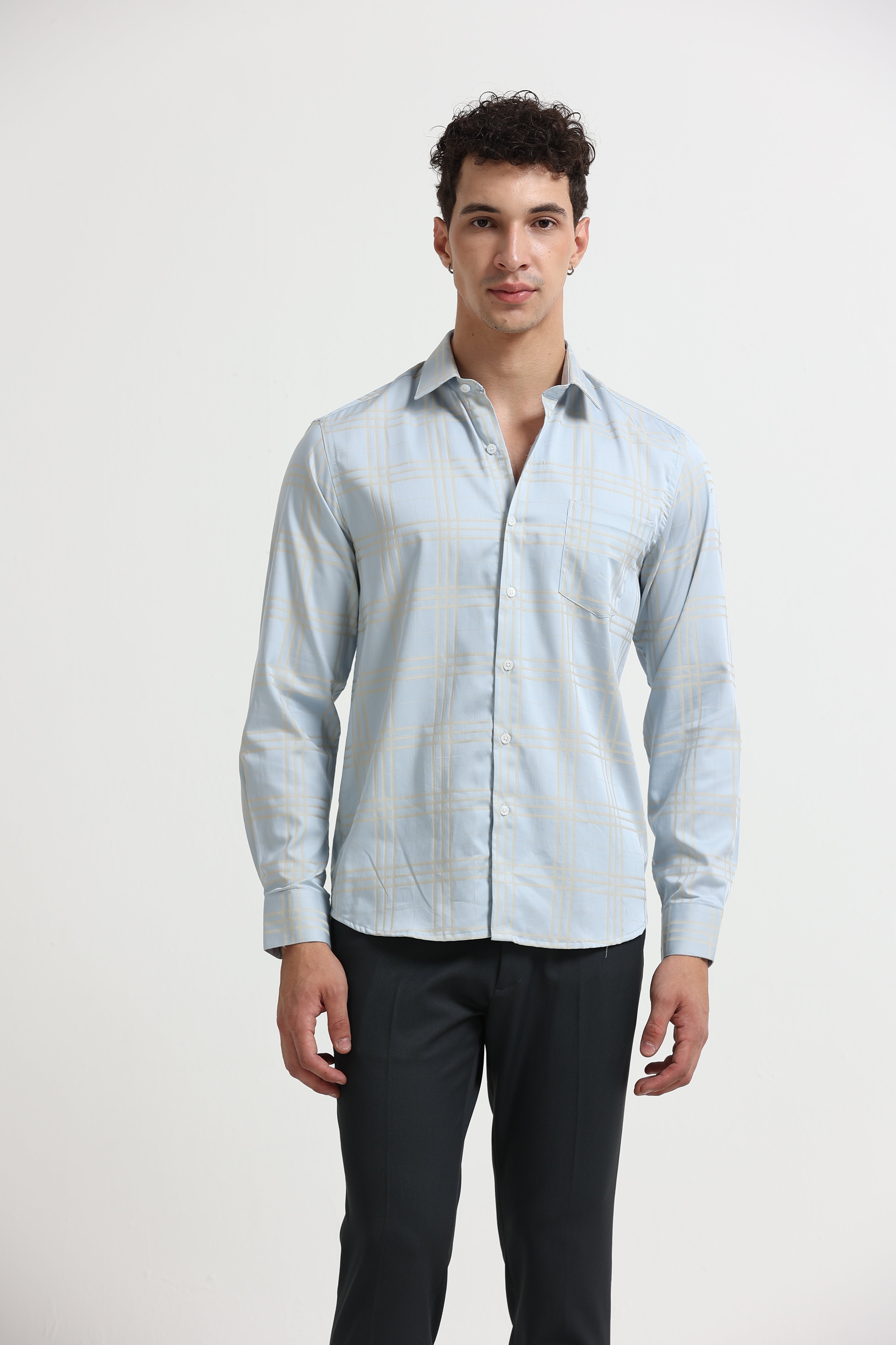 Sky Champagne Windowpane Jacquard Shirt