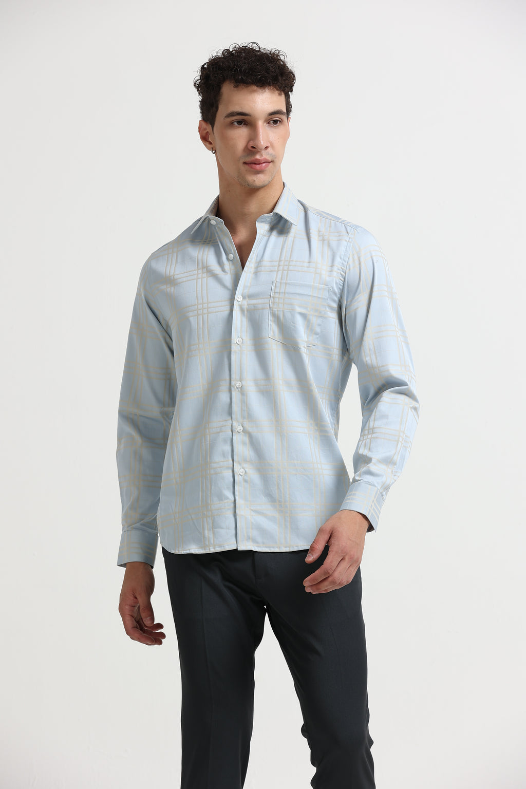 Sky Champagne Windowpane Jacquard Shirt