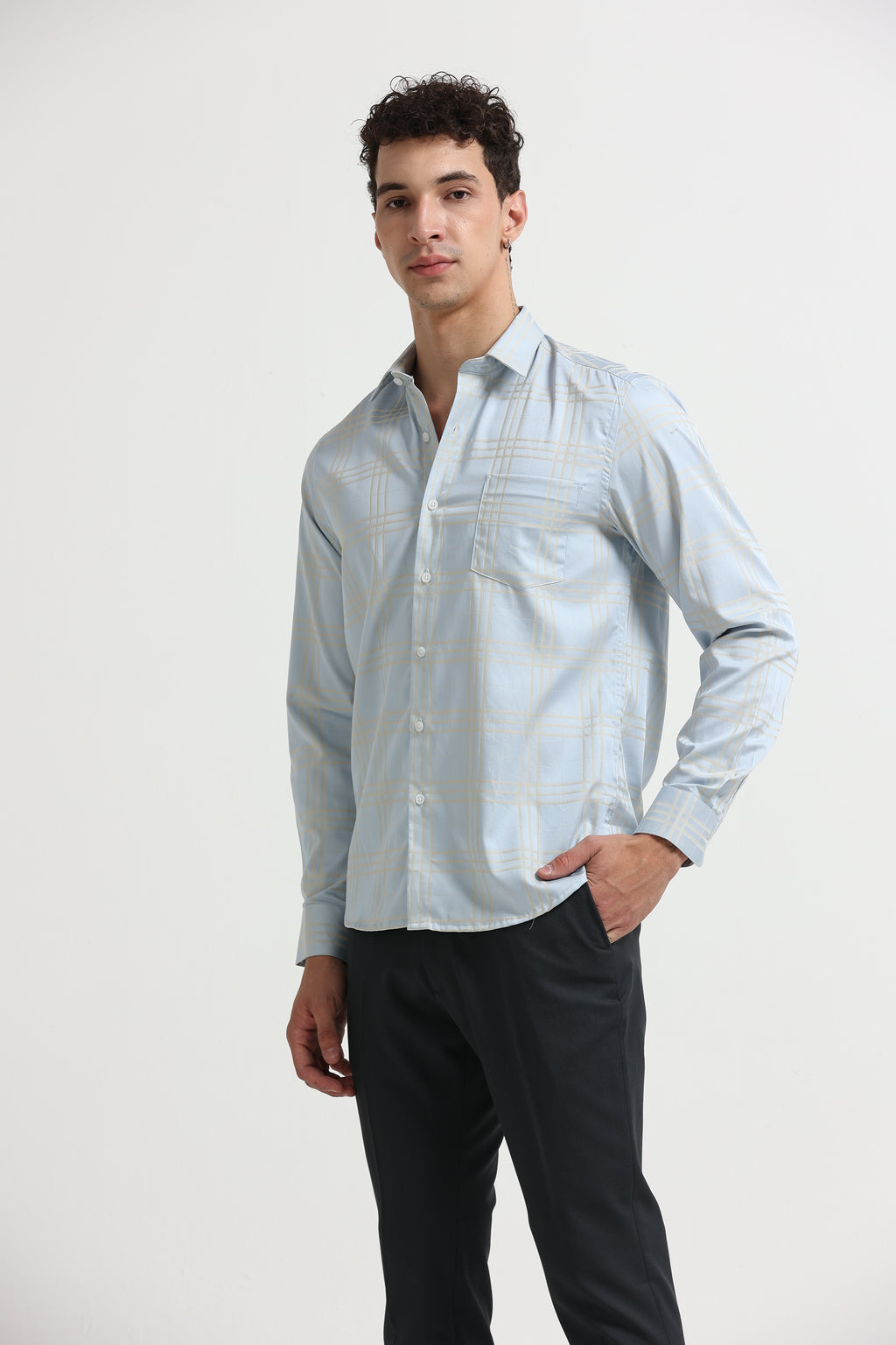 Sky Champagne Windowpane Jacquard Shirt