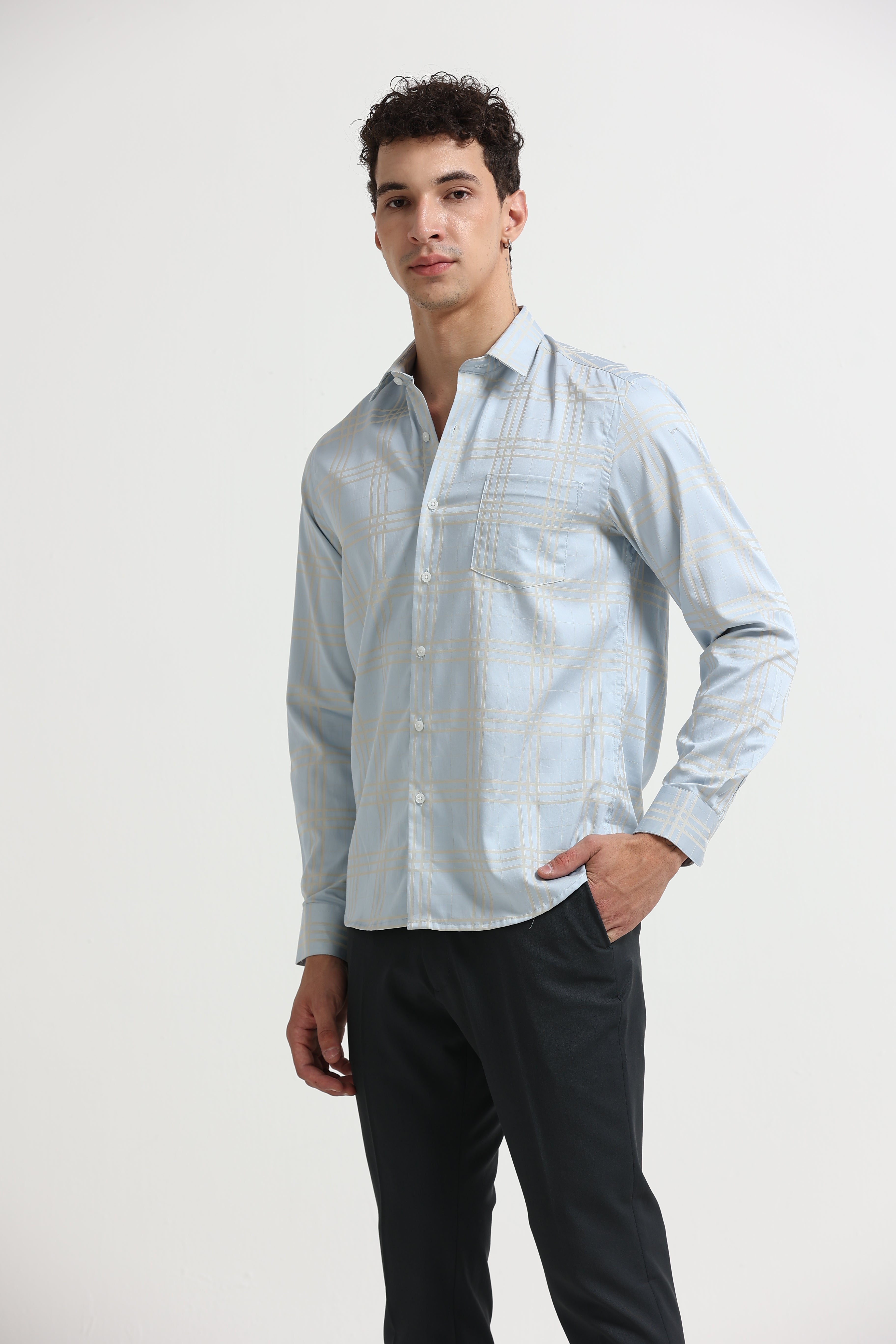 Sky Champagne Windowpane Jacquard Shirt