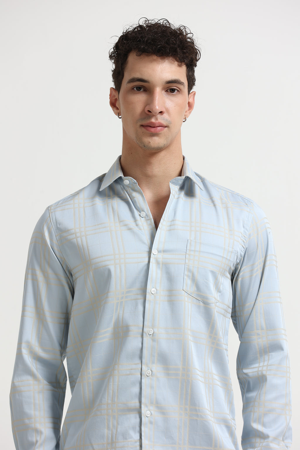 Sky Champagne Windowpane Jacquard Shirt