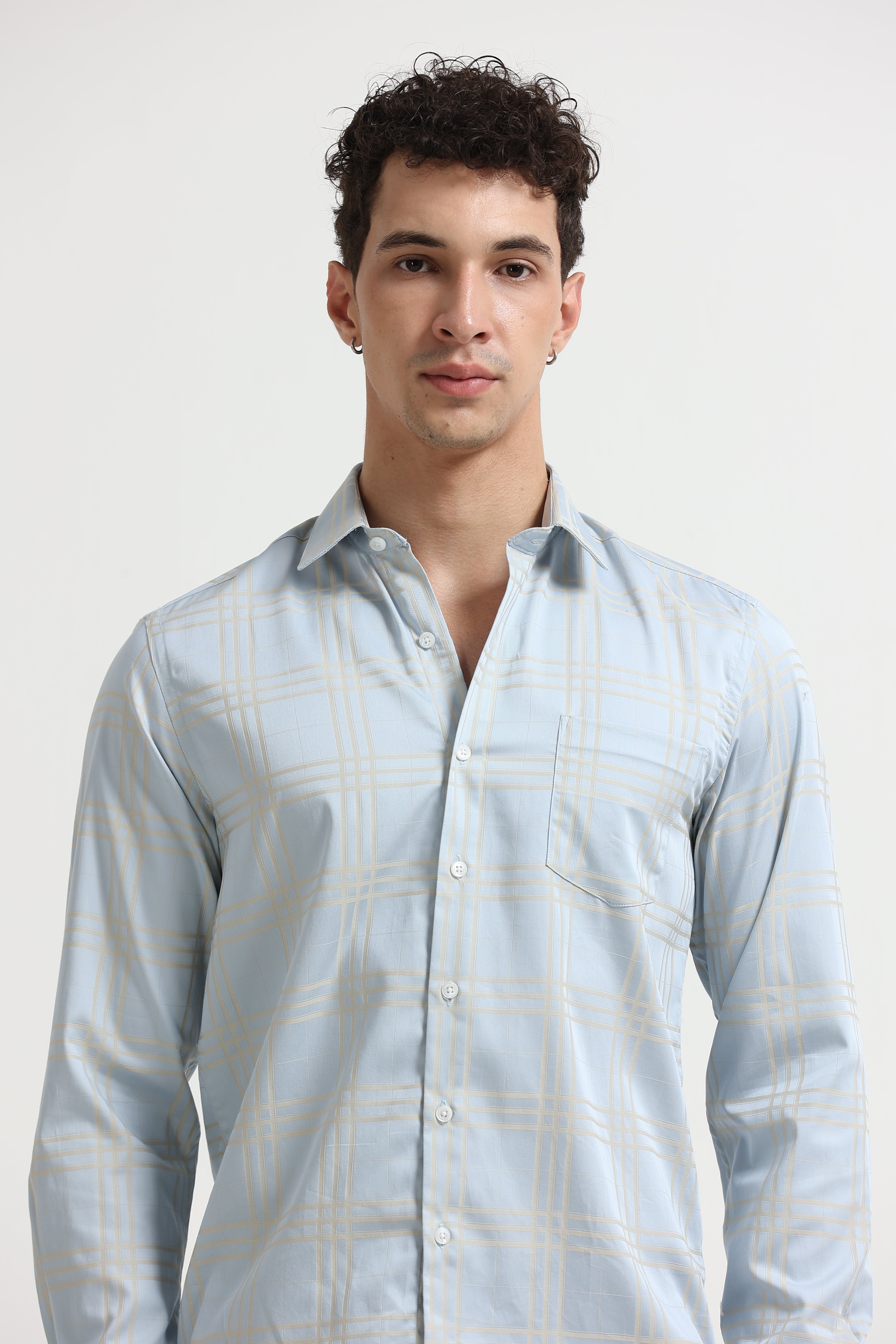 Sky Champagne Windowpane Jacquard Shirt