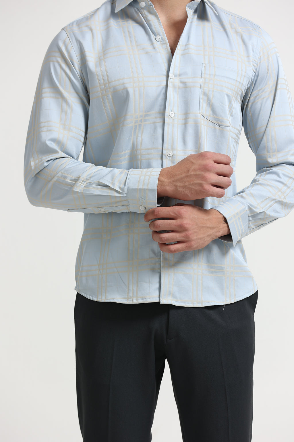 Sky Champagne Windowpane Jacquard Shirt