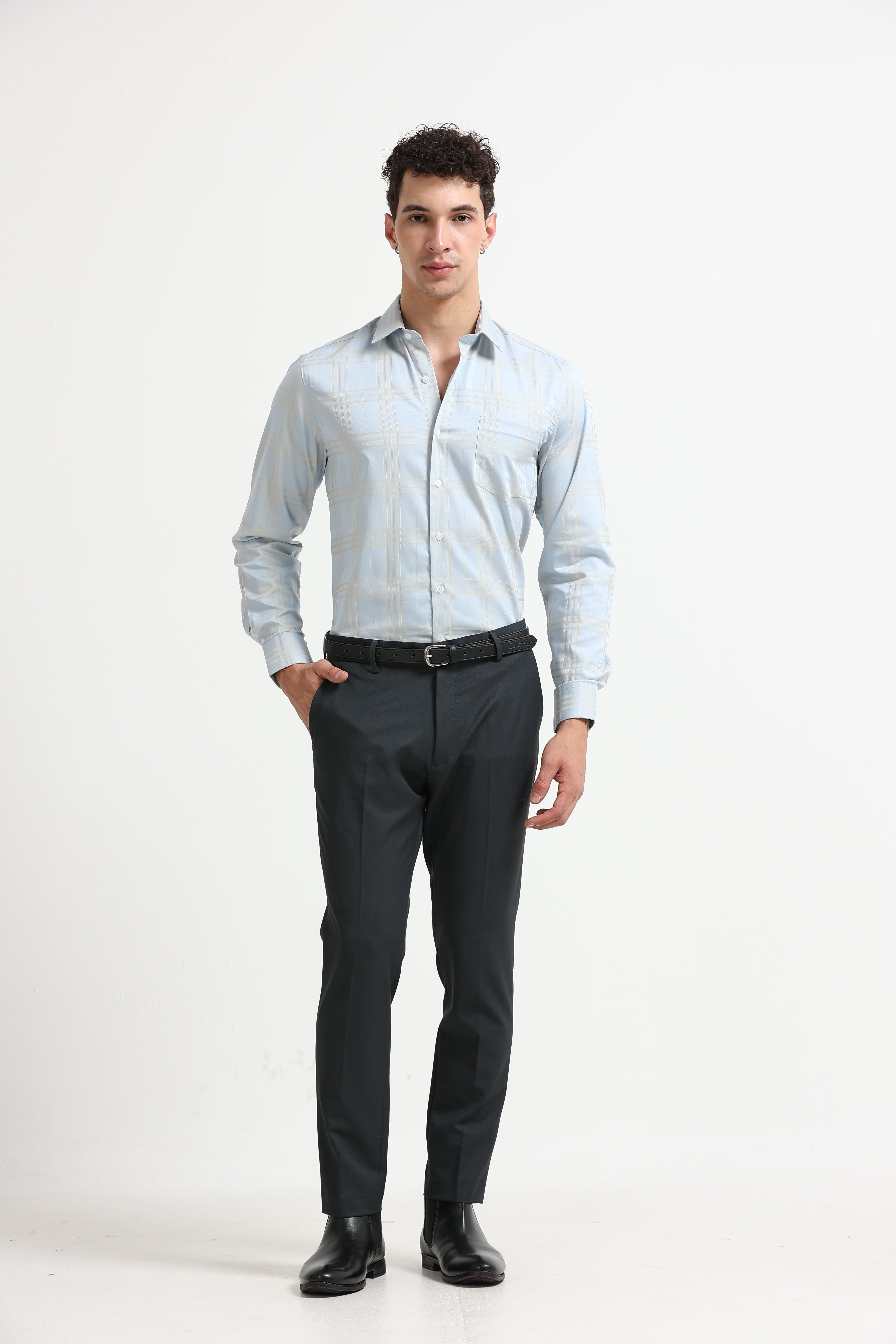 Sky Champagne Windowpane Jacquard Shirt
