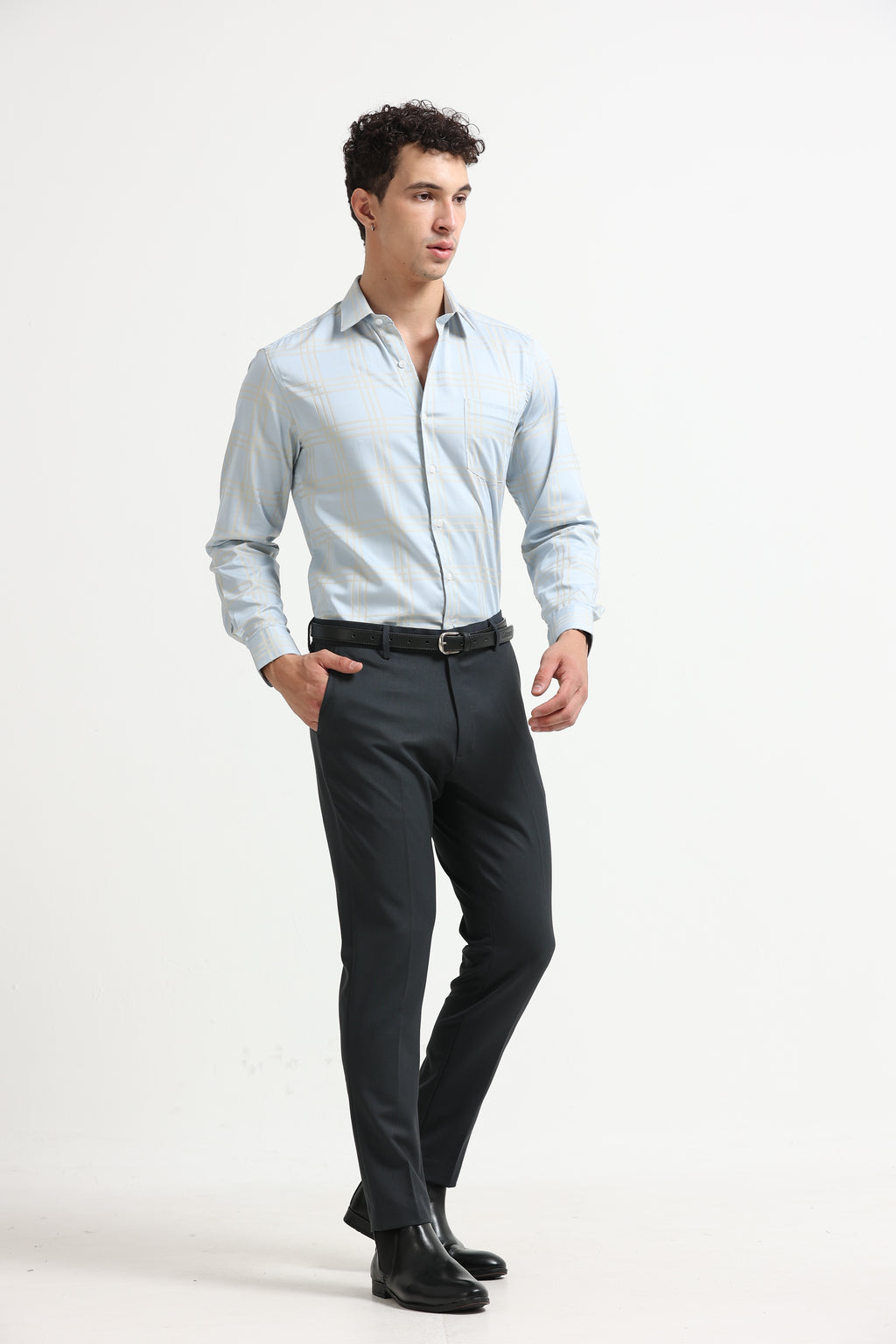 Sky Champagne Windowpane Jacquard Shirt