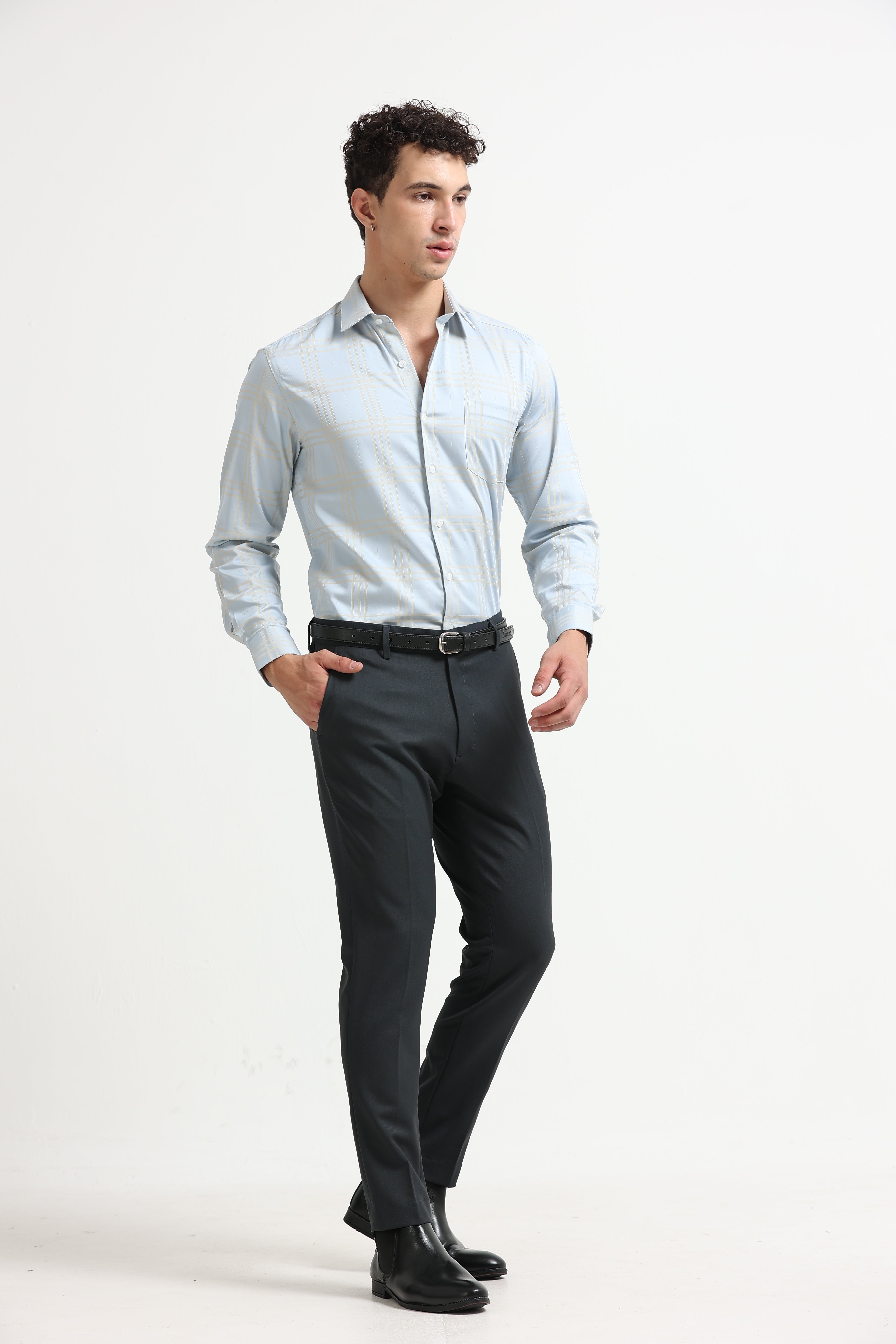 Sky Champagne Windowpane Jacquard Shirt