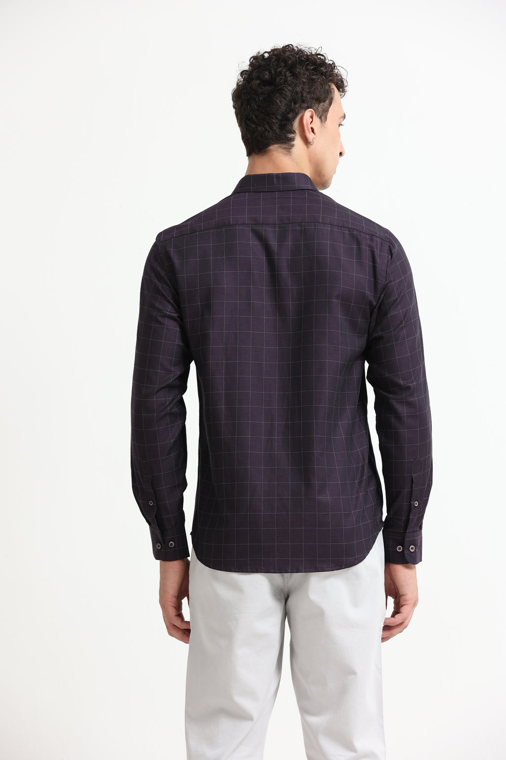Aubergine Tectonic Windowpane Jacquard Shirt