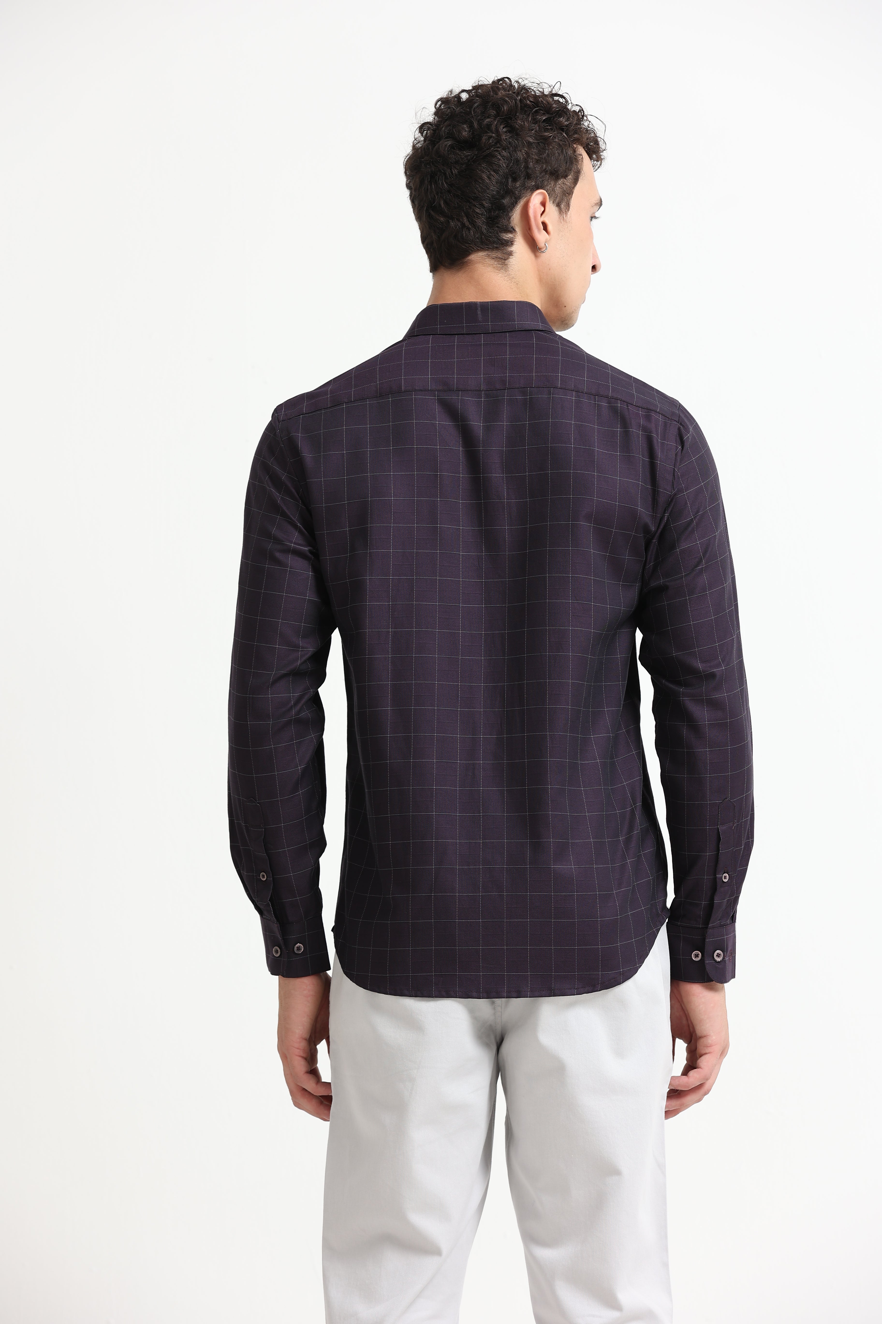 Aubergine Tectonic Windowpane Jacquard Shirt
