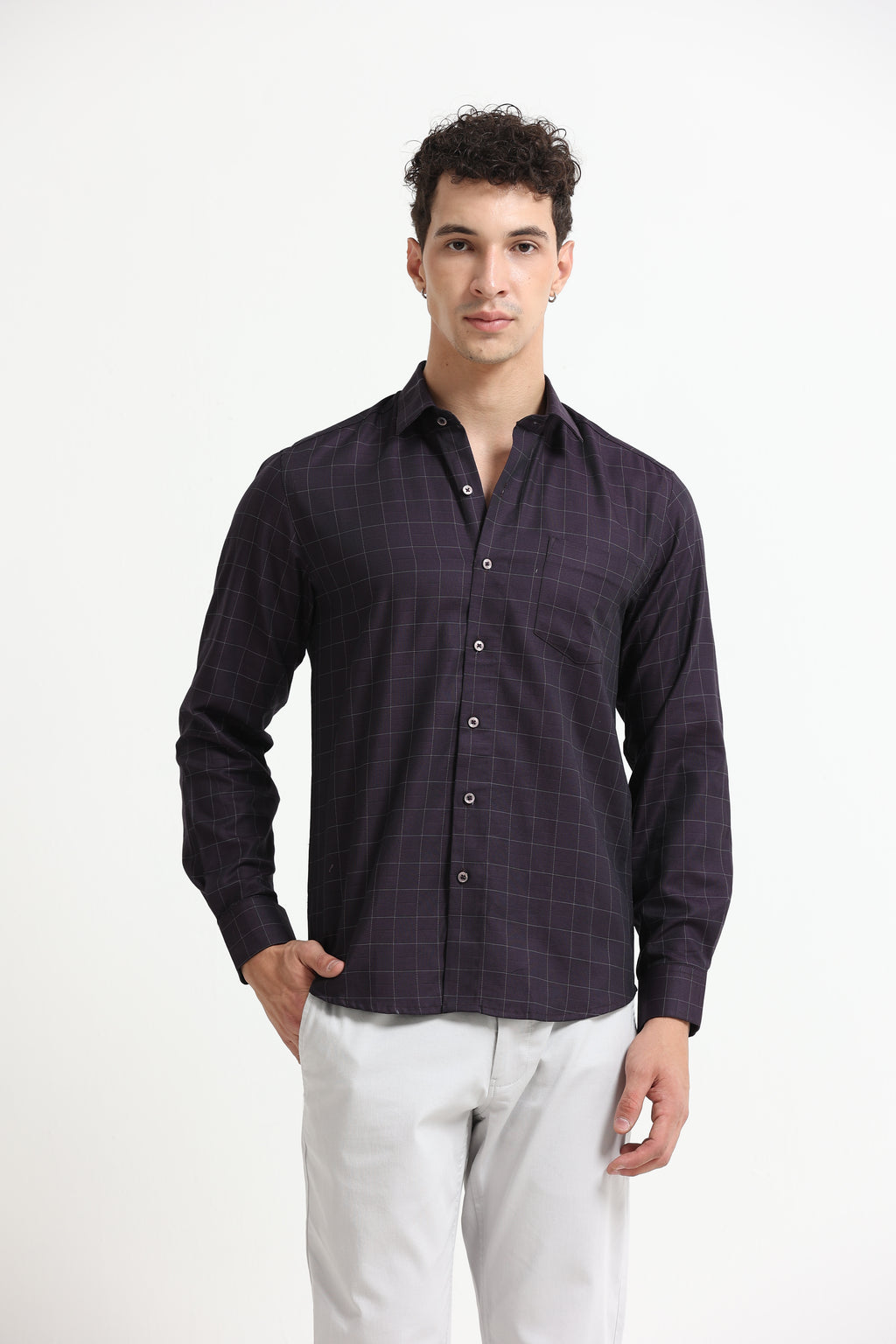 Aubergine Tectonic Windowpane Jacquard Shirt