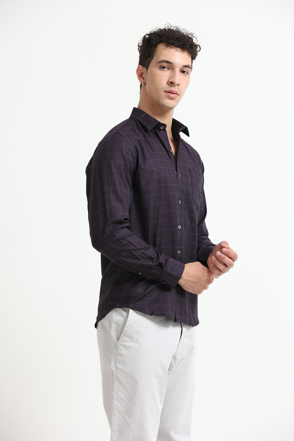 Aubergine Tectonic Windowpane Jacquard Shirt