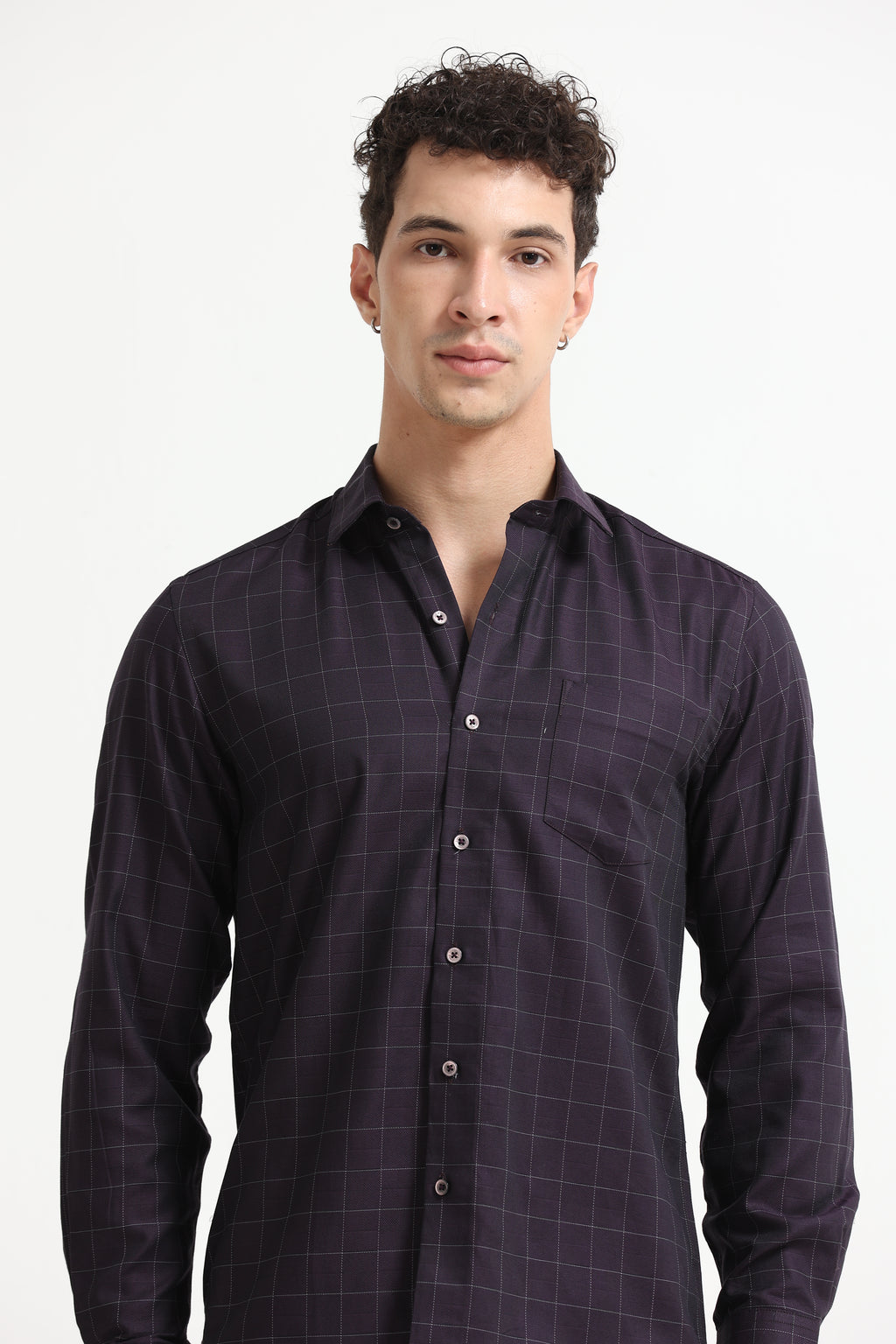 Aubergine Tectonic Windowpane Jacquard Shirt