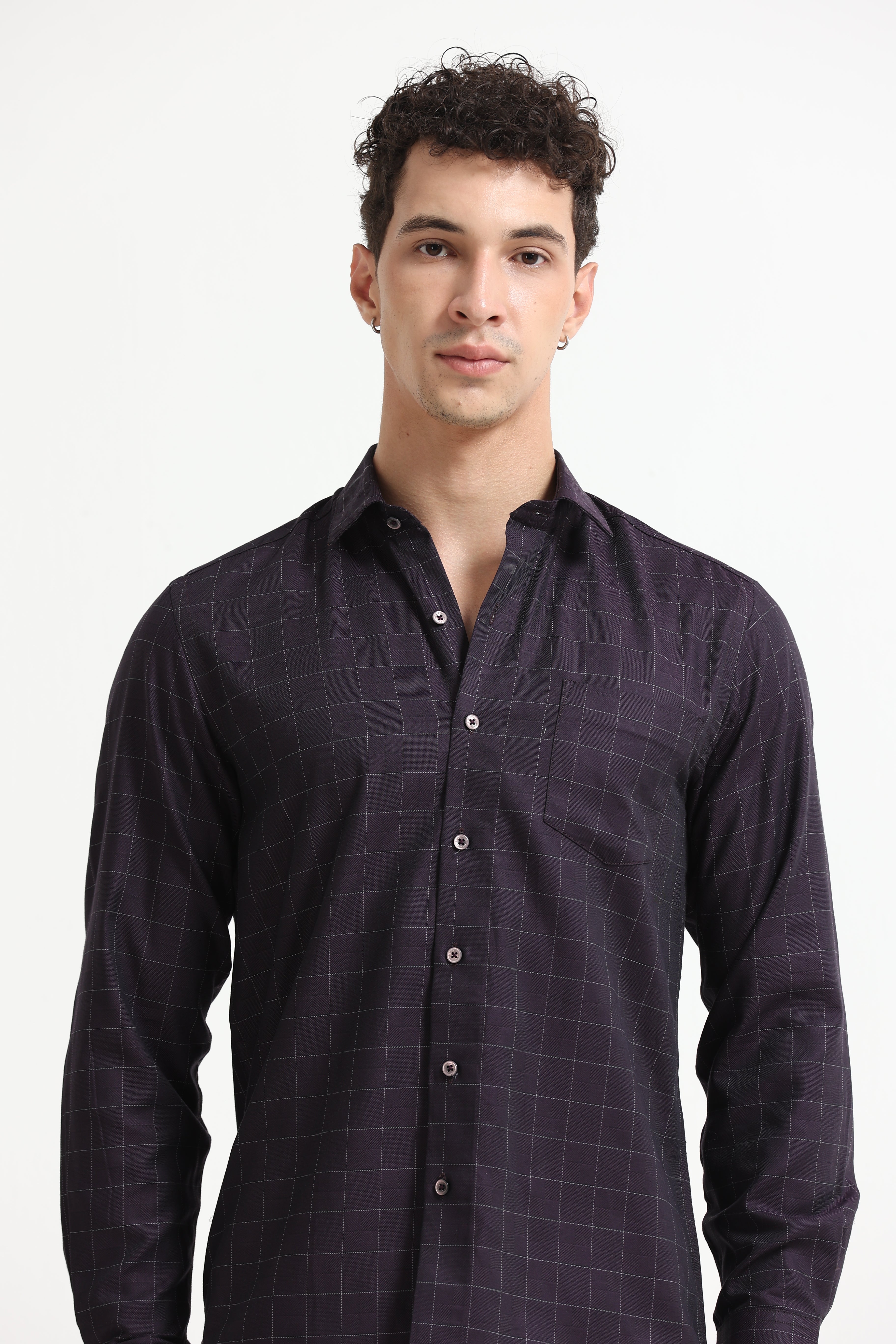 Aubergine Tectonic Windowpane Jacquard Shirt