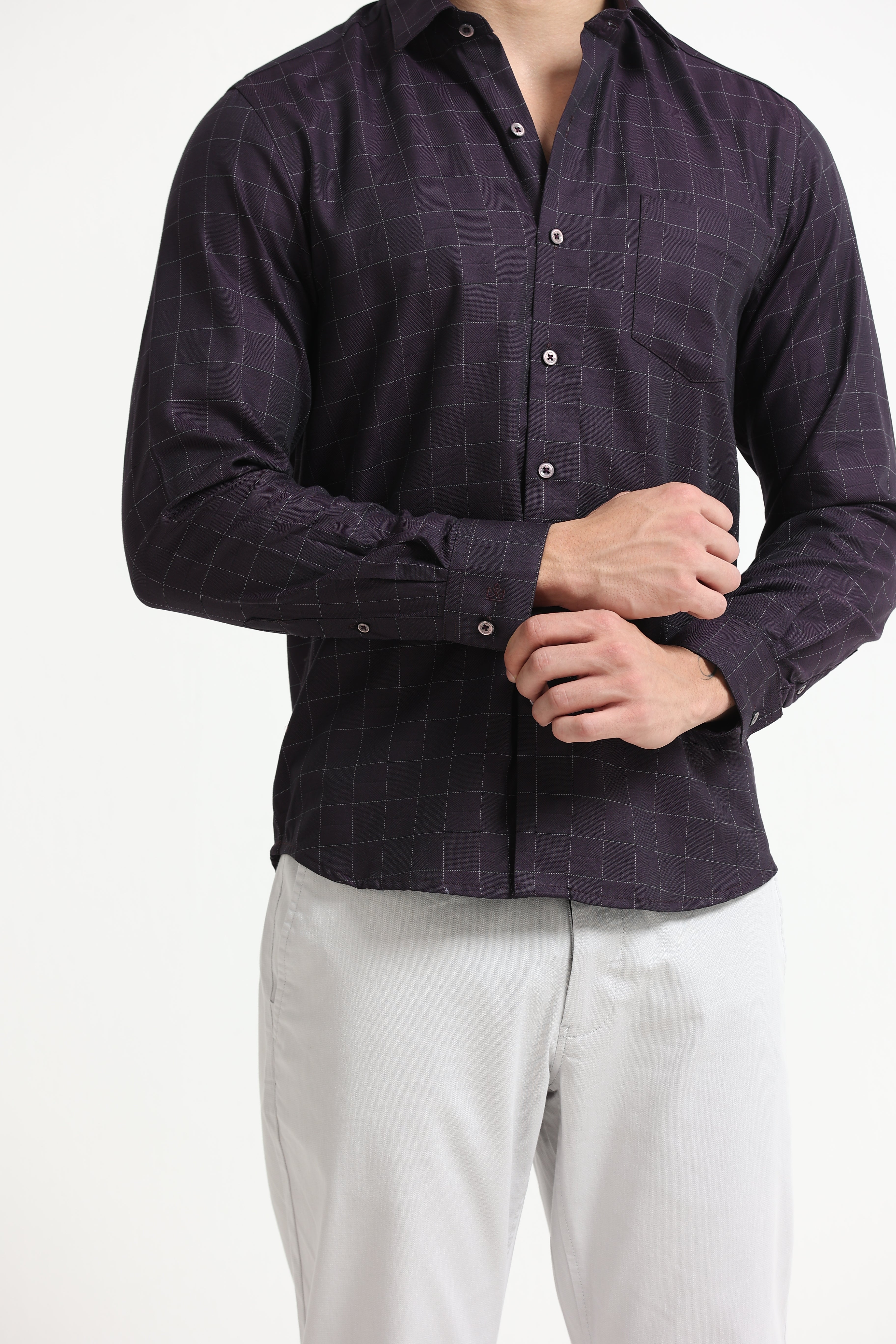 Aubergine Tectonic Windowpane Jacquard Shirt
