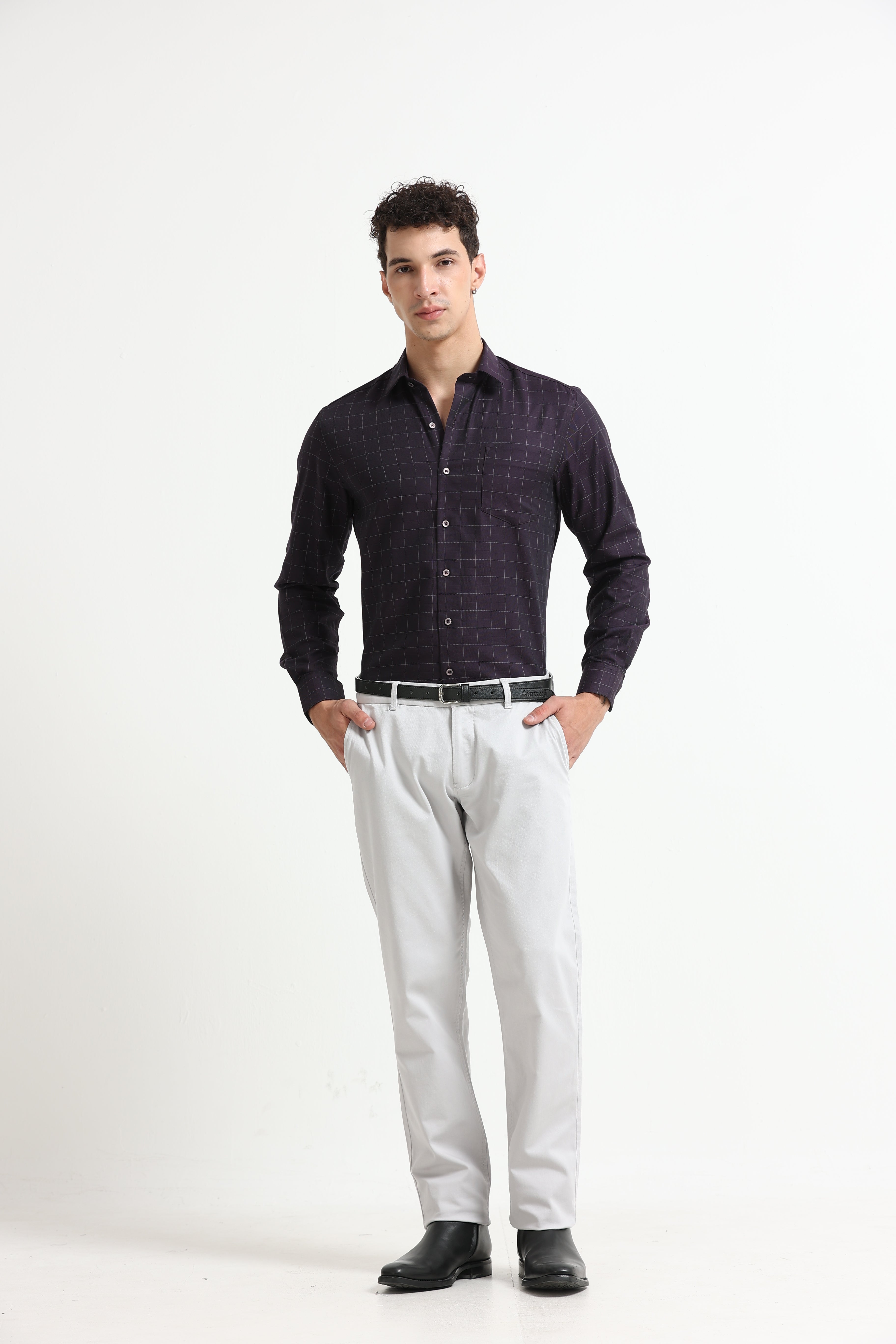 Aubergine Tectonic Windowpane Jacquard Shirt