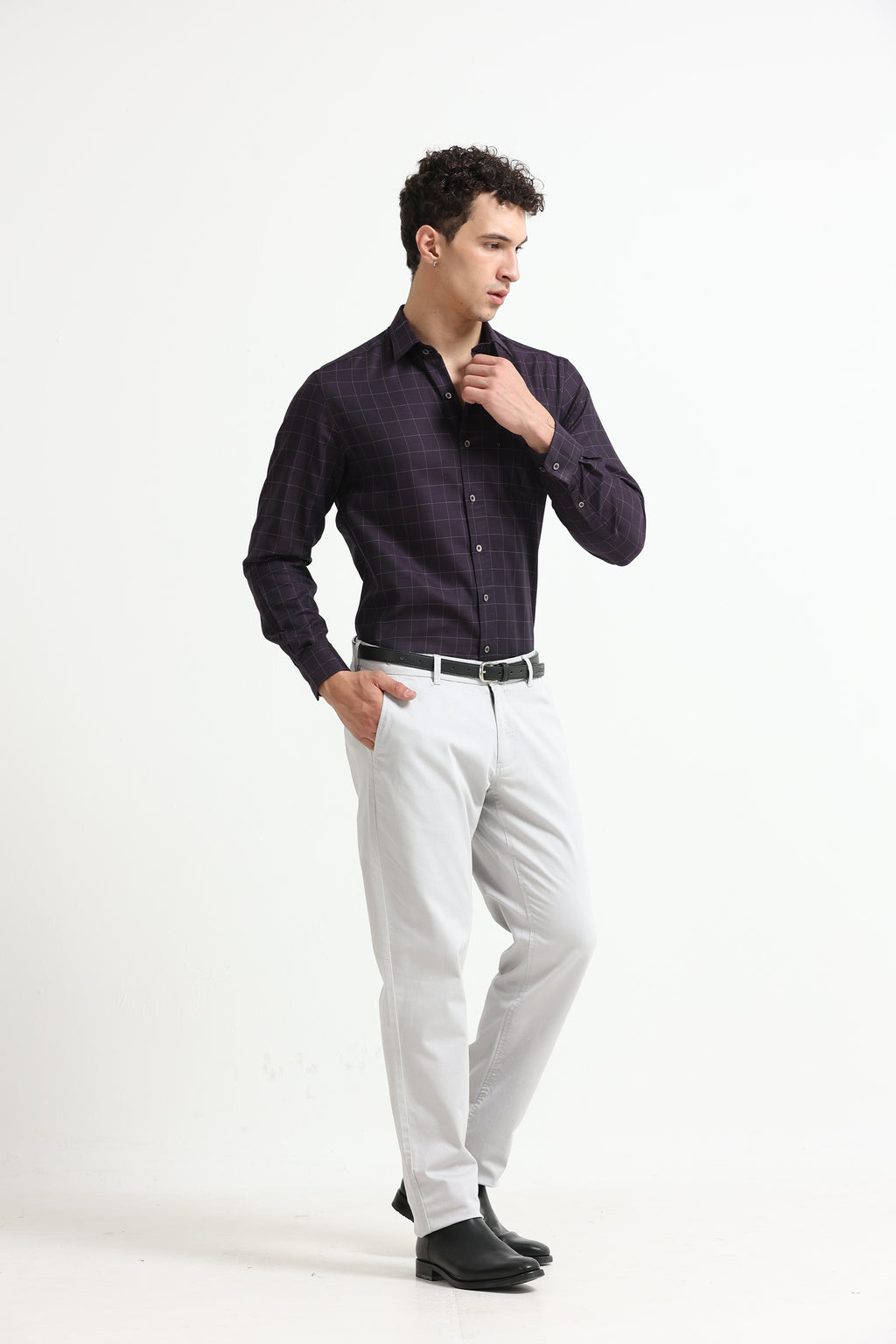 Aubergine Tectonic Windowpane Jacquard Shirt